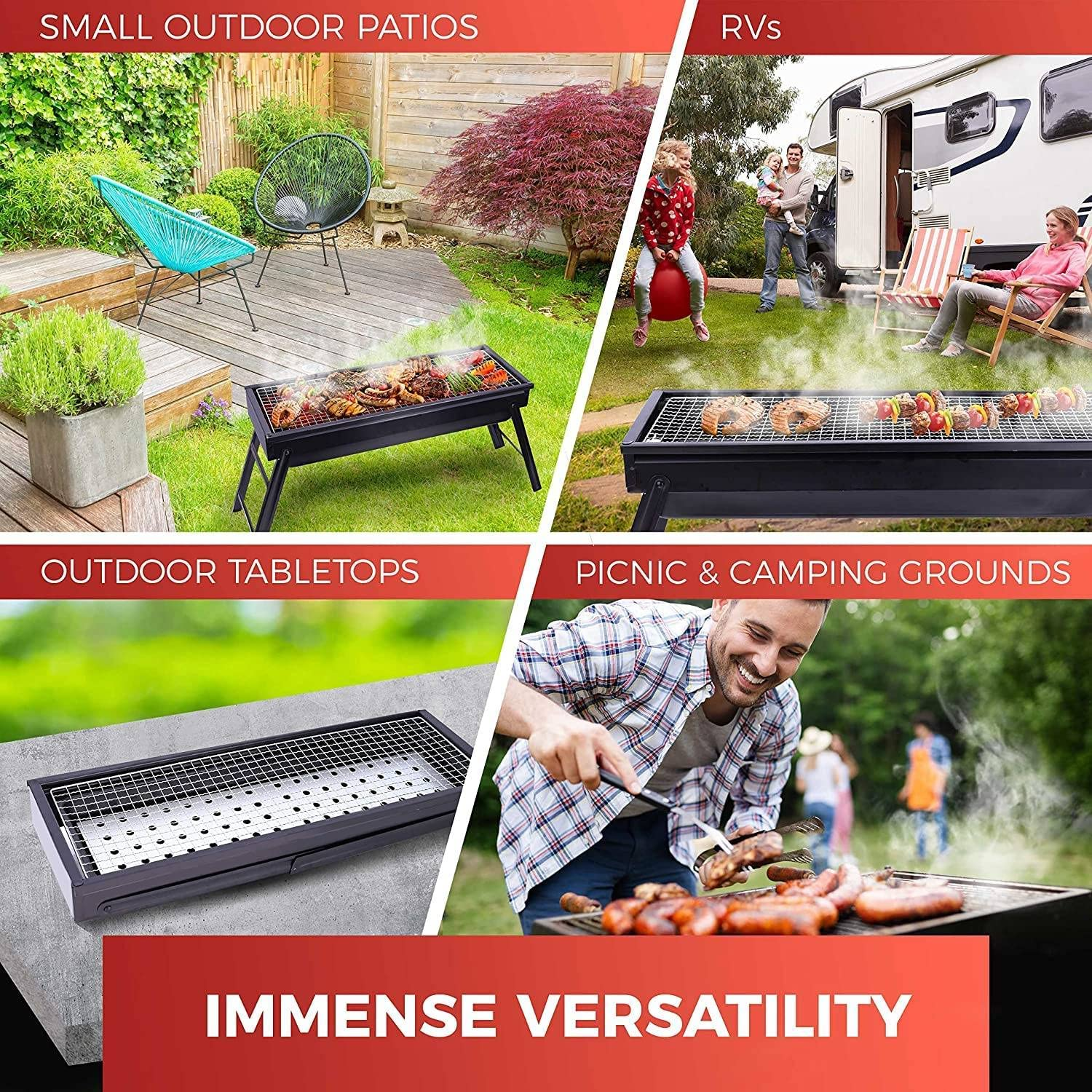 Portable Charcoal Grill and Smoker, Go-Anywhere Compact Foldable Grill for Travel, Outdoor Cooking and BBQ, Camping Grill Picnic Patio Backyard, 23-Inch, Black image number 6