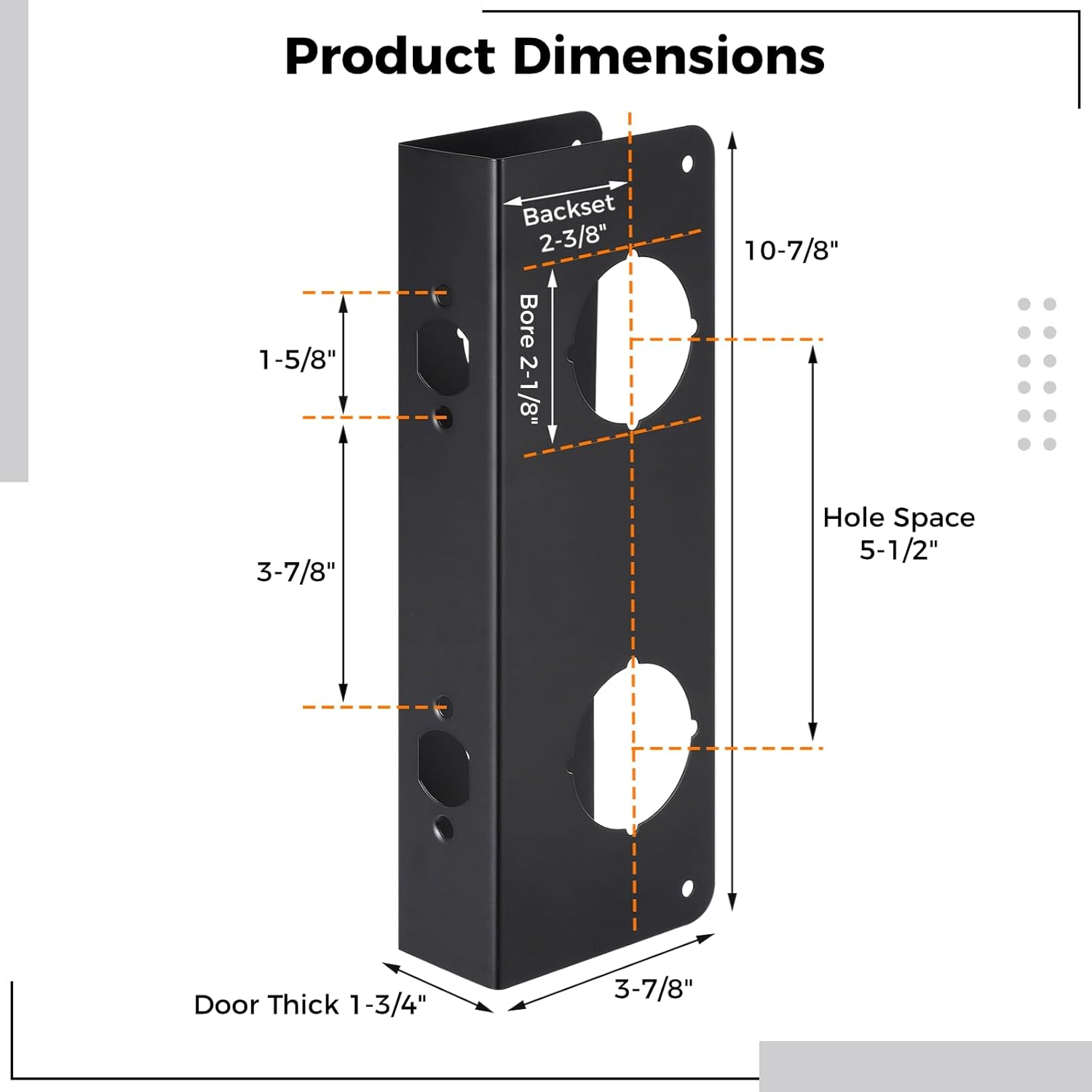 Lock and Door Reinforcement Plate, Dual Bore Door Lock Reinforcer, 2-3/8&rdquo; Backset Stainless Steel Door Guard, Door Jamb Reinforcement for 1-3/4&rdquo; Front Entry and Bedroom Doors image number 6