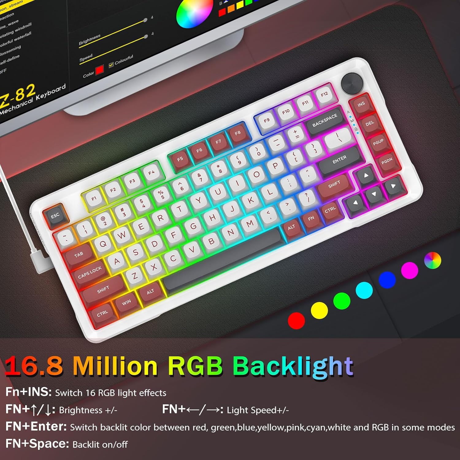 E-Yooso Creamy Mechanical Keyboard Wired, Hot Swappable, Pre-Lubed Linear Switches, Gasket Structure with Sound Dampening Foam, RGB Backlit, 82 Keys Custom Gaming Keyboard for Pc,White image number 4