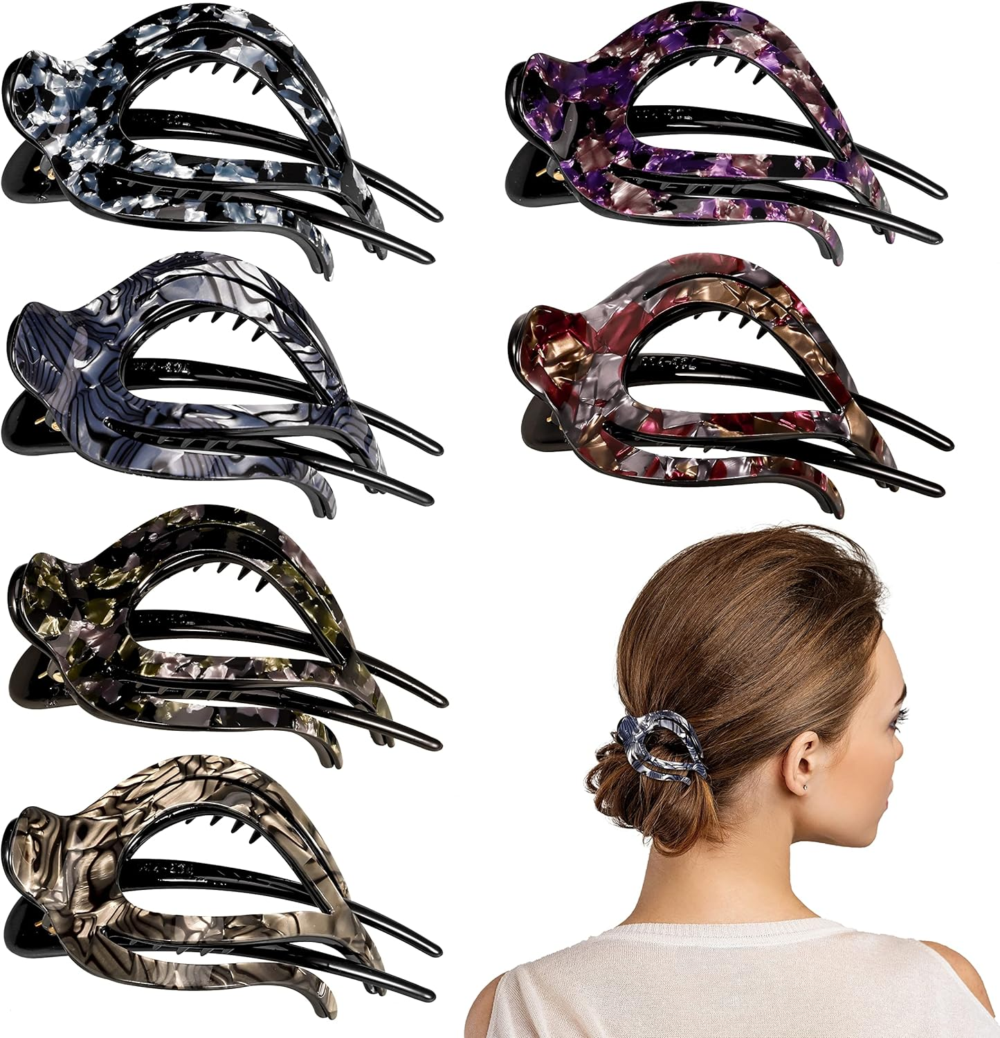 JOELELI 6 Pcs French Concord Flat Hair Clip Claw Alligator Oval Hair Clips No Slip Duckbill Hair Barrettes Heart Style Ponytail Hair Clamps for Women Girls Thick Thin Hair image number 1