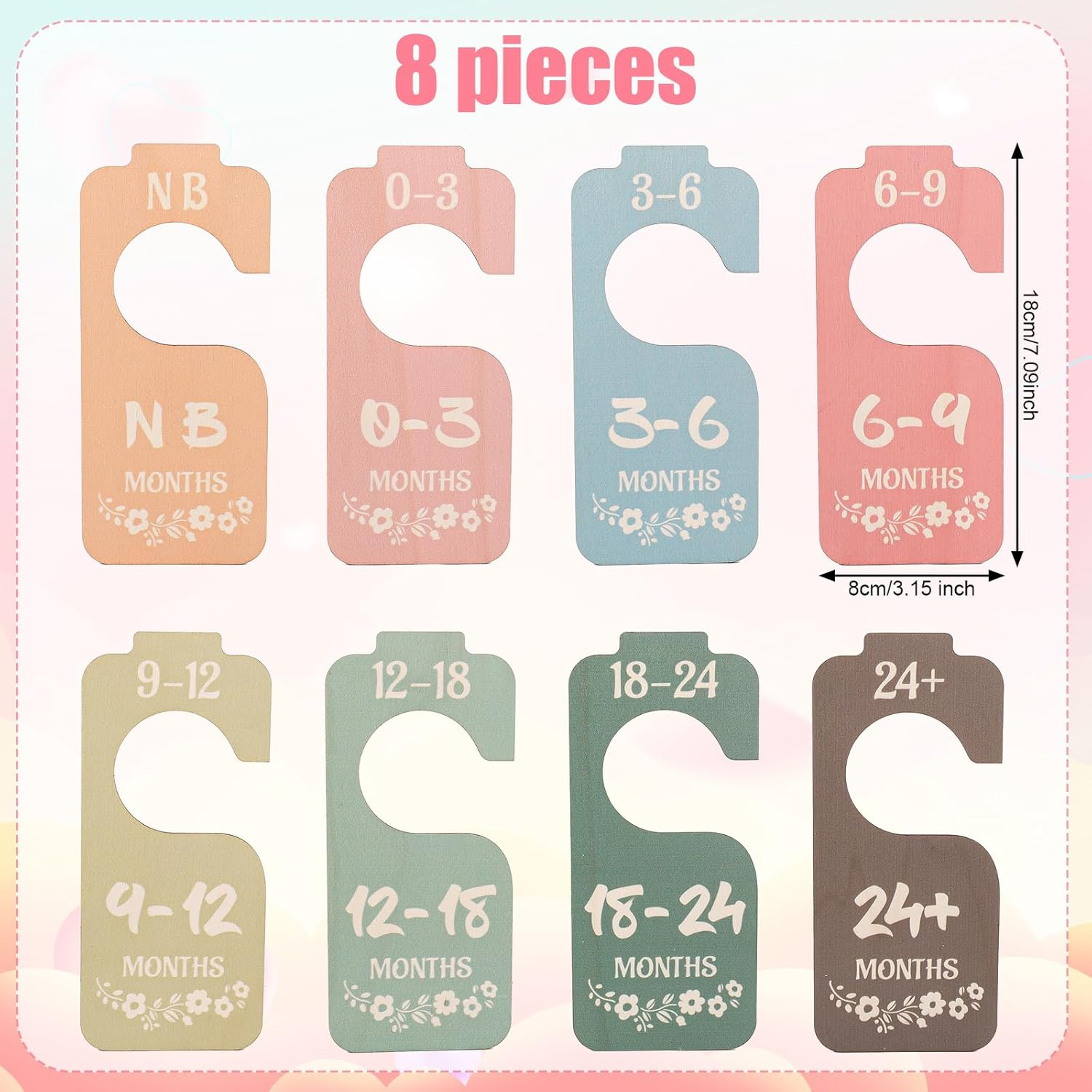 Gosknor 8Pcs Baby Clothes Dividers, Wooden Baby Wardrobe Dividers Double-Sided Baby Closet Dividers Closet Hangers Dividers Baby Clothes Organizer Dividers from Newborn to Toddler image number 5
