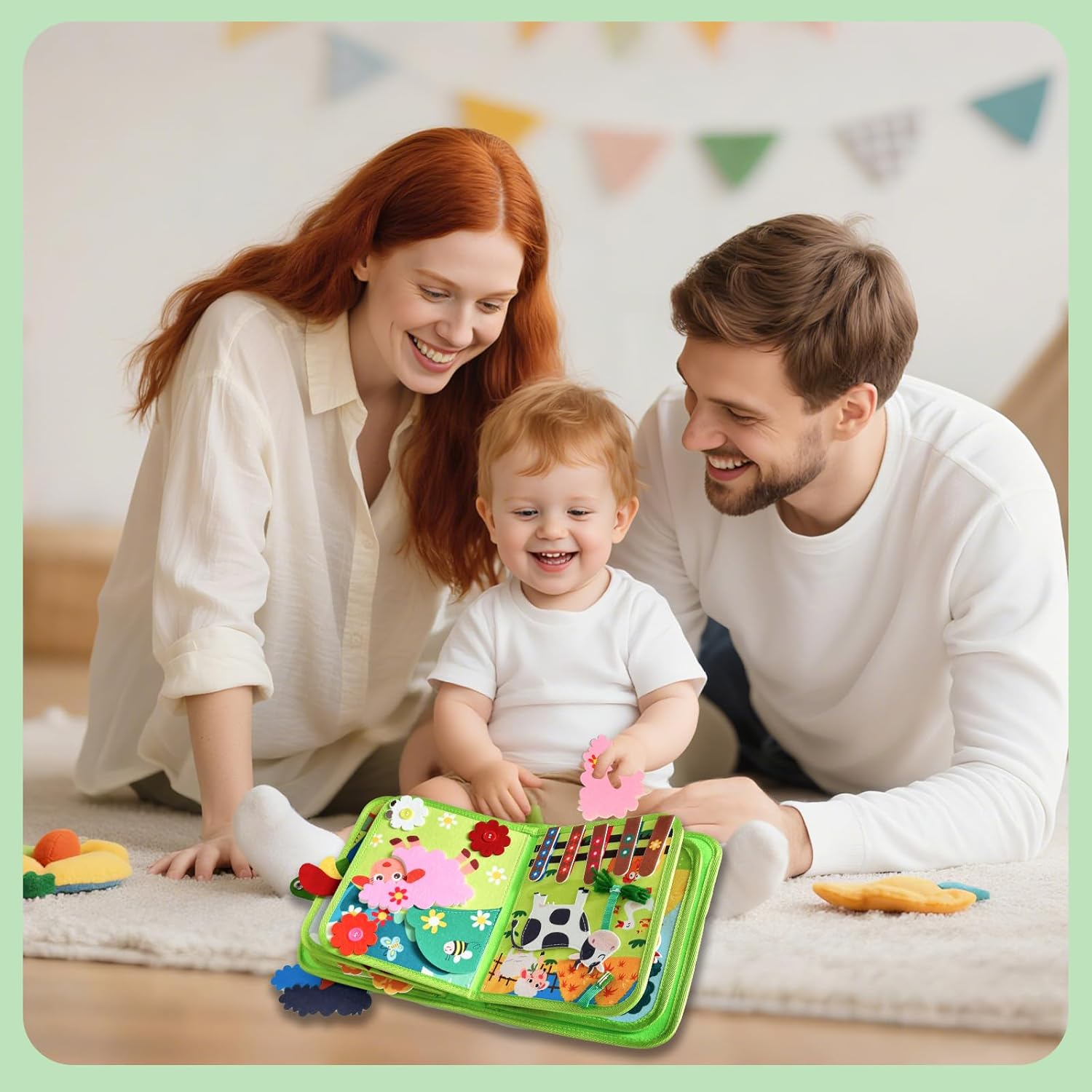 Toddler Busy Book, Farm Animal Theme Quiet Busy Books with Cognition, Sorting, Matching Function, Soft Felt Material, Montessori Busy Book for 3+ Years Old Boys Girls (Green) image number 5