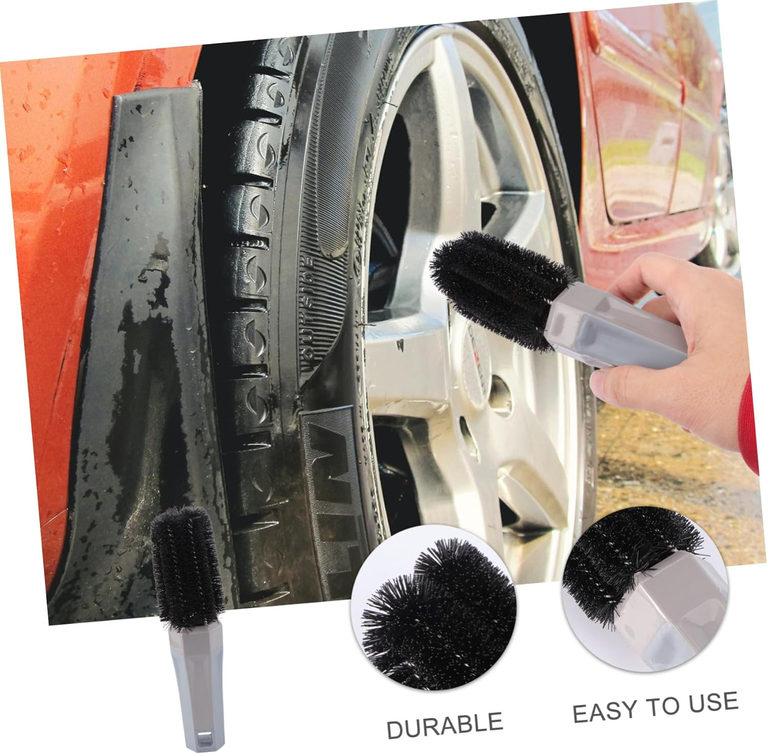 ULTECHNOVO Wheel Brush Tire Brush Car Detailing Cleaning Tool with Handle for Automotive Wheel and Tire Maintenance image number 6
