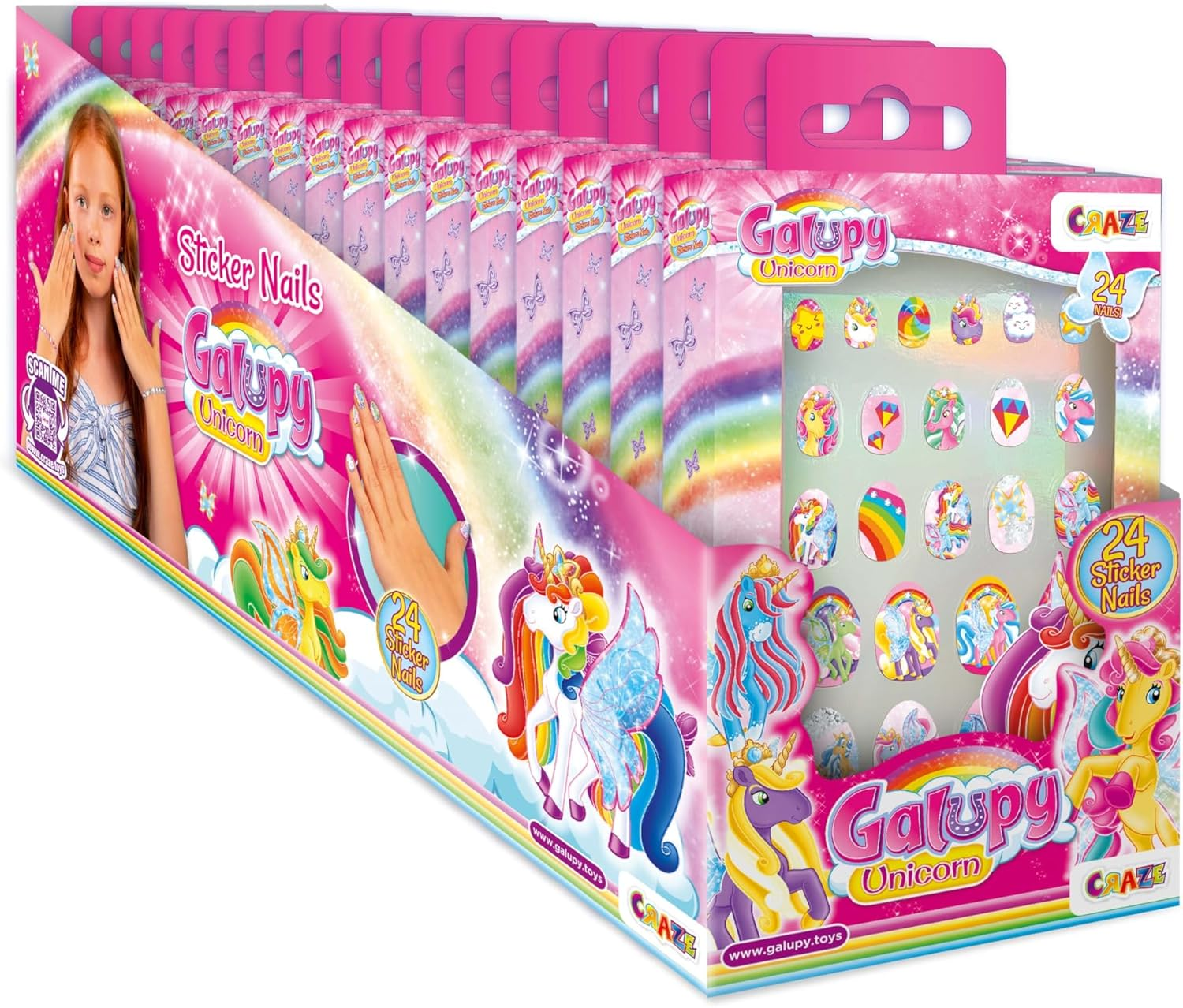 CRAZE 18 Packs of Galupy Unicorn Girls' False Nails for Girls, 24 Press-On Artificial Nail Tips, Durable, Long-Lasting, Easy Apply, Reusable DIY Acrylic Nail Extension Tips