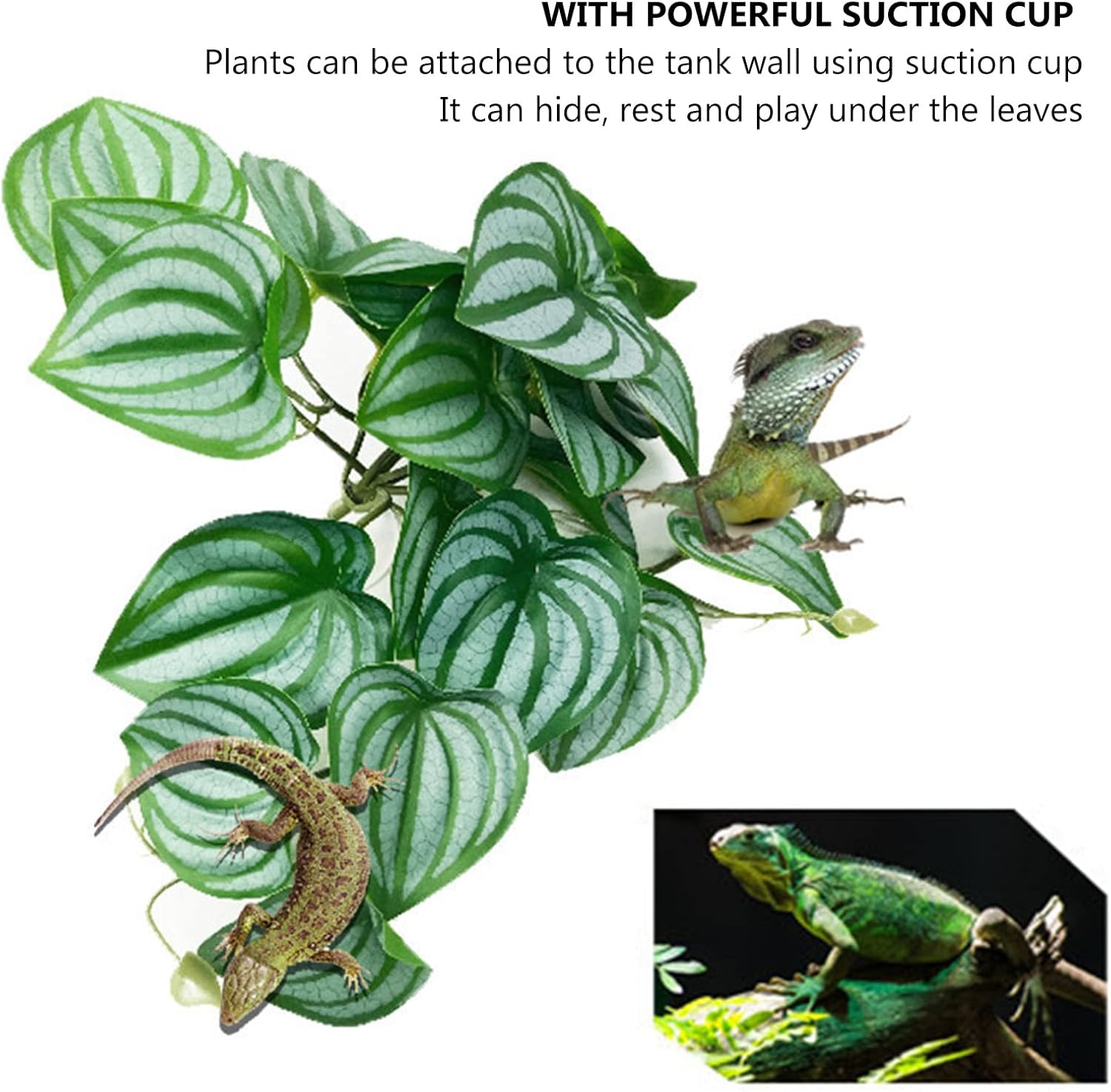 Zerodis Simulation Leaves Decoration, Lifelike Artificial Plants Soft Texture for Reptile Faux Plant Decor with Suction Cup Multifunction Leaf Rattan for Aquarium Home Decor