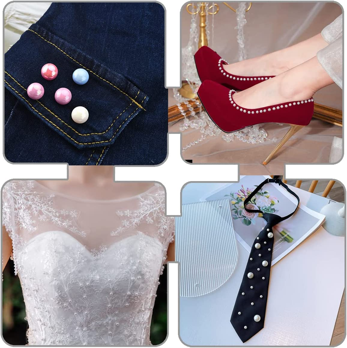 BDS-HOME Pearl Handmade Setting Machine with 5 Sizes of round Pearl ABS Beads Rivet Studs & 900 Pcs Nailheads Spots Studs Kit for Hats Shoes Clothes Bags Skirts Beads DIY Accessories, White (B-DZJ-W) image number 2