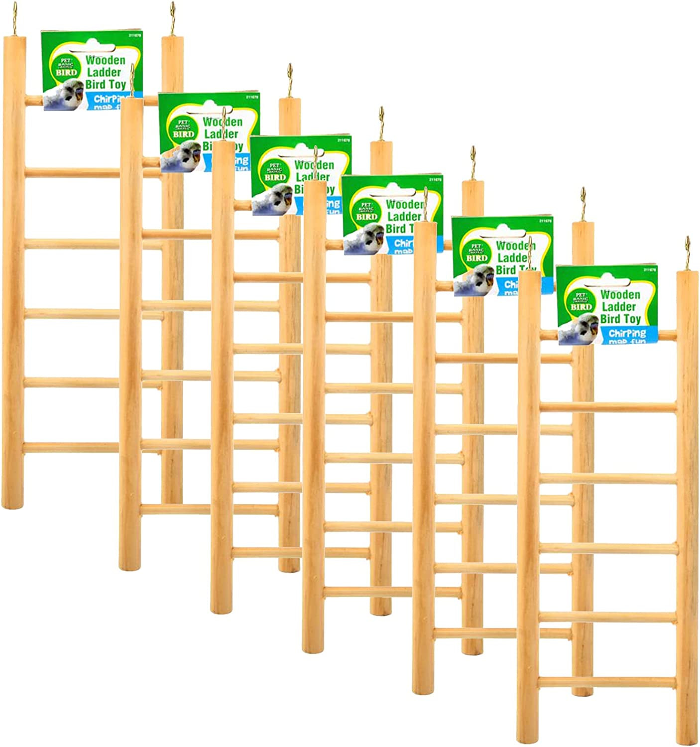 [6PCE] Pet Basic Natural Wooden Ladder Bird Toy, Interactive Wooden Ladder Bird Toy, Fun and Stimulating Playtime for Birds (13.5Cm X 34Cm) image number 1