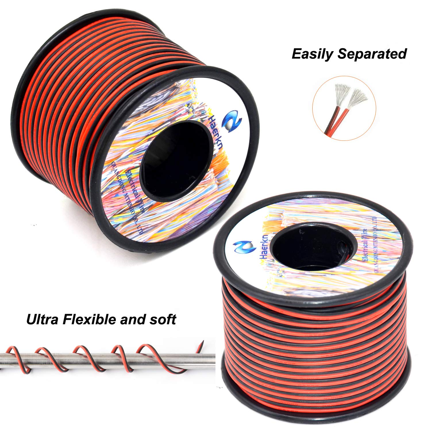 22 Awg Silicone Electrical Wire 2 Conductor Parallel Wire Line 200Ft [Black 100Ft Red 100Ft] 22 Gauge Soft and Flexible Hook up Oxygen Free Stranded Tinned Copper Wire image number 3