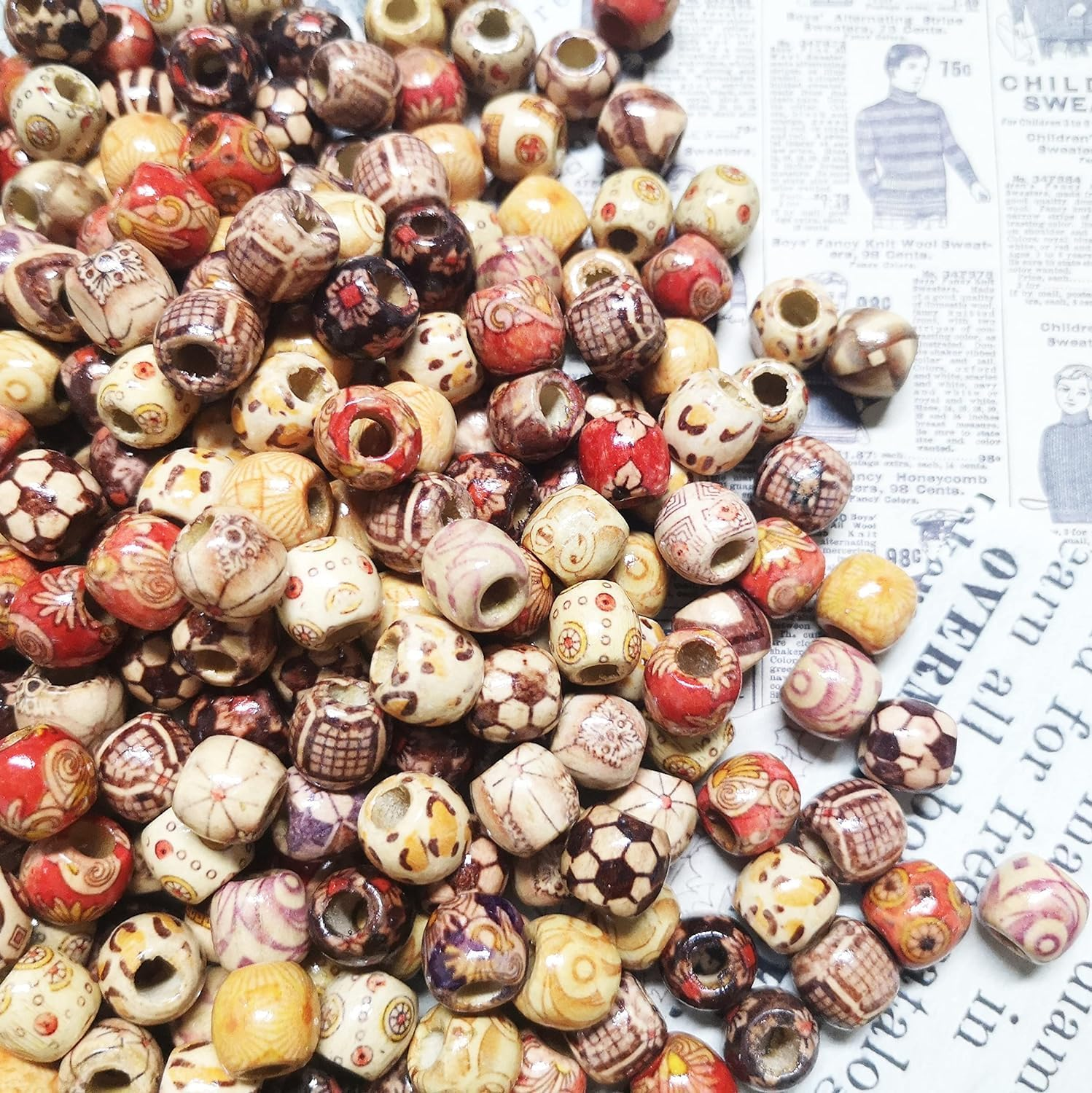 300Pcs Large Hole Barrel Wood Beads, Betterjonny 12Mm Mixed Painted Barrel Wood Spacer Beads Hair Braid Beads for Macrame Rosary Bracelet Jewelry Craft Making - 300Pcs Barrel Beads(12Mm) image number 4