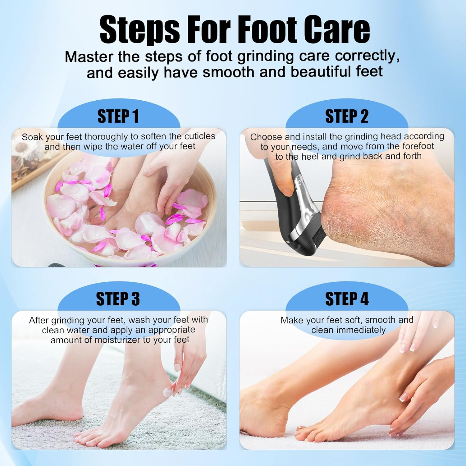 Electric Callus Remover, Foot Care Set with 9 Replacement Rollers, 2 Gears, Callus Remover, Pedicure, Callus File, Callus Remover for Foot Care (Black-9) - Black-9 image number 6