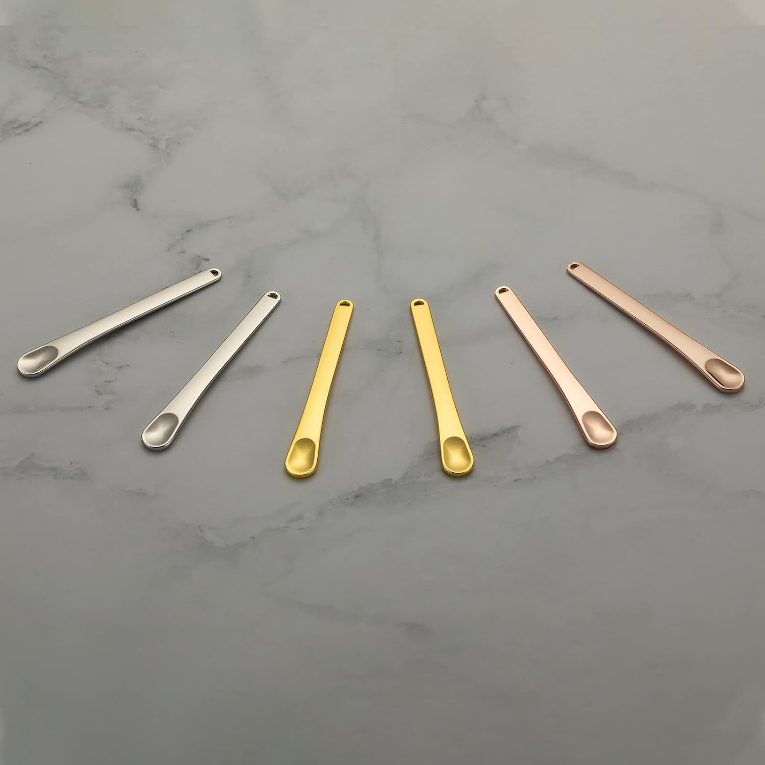 Tekson Metal Cosmetic Skincare Spatula, Mini Mask Facial Reusable Scoop, Makeup Beauty Spoons for Cream, Lotions, Moisturizers (Rose Gold, Gold, Silver) (Long Size) - Rose Gold+Gold+Silver image number 6