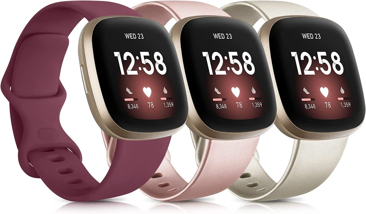 3 Pack Silicone Bands for Fitbit Versa 3 & Fitbit Sense, Soft Replacement Sport Wristbands for Fitbit Versa 3 & Fitbit Sense for Women Men Small Large