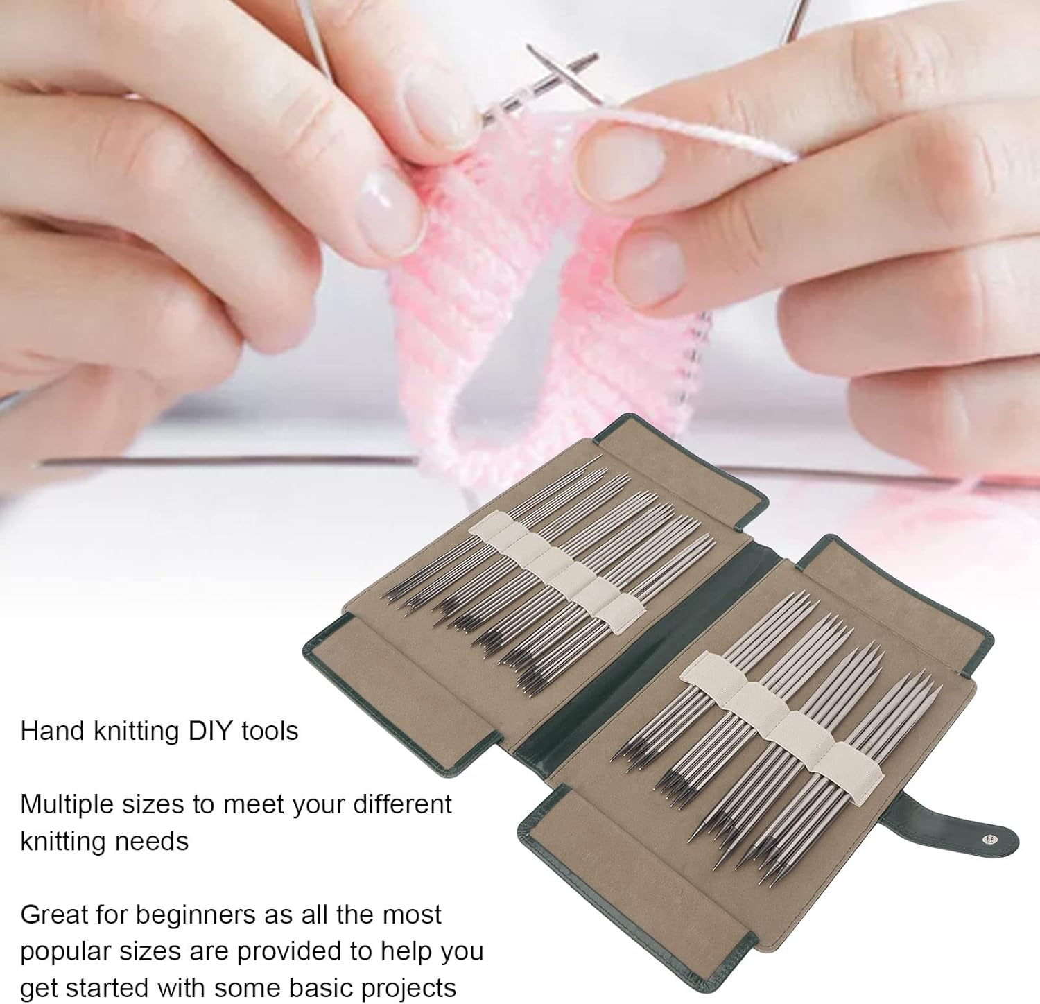 Double Pointed Knitting Needles, 55Pcs 11 Size Stainless Steel Yarn Needles with PU Leather Storage Bag, Straight Knitting Needles Set, Sweater Needle Kit image number 1