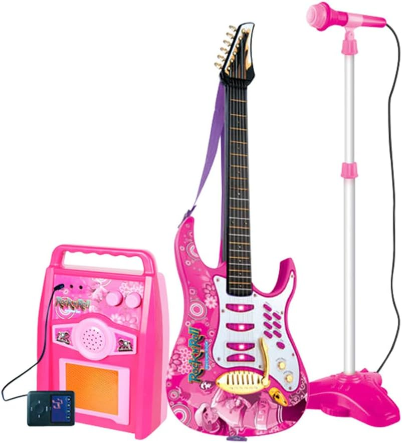 Karaoke Microphone Guitar Musical Set Multifunctional Musical Instruments Kits Adjustable Volume Enclosed Knobs Electric Guitar with Microphone Amplifier