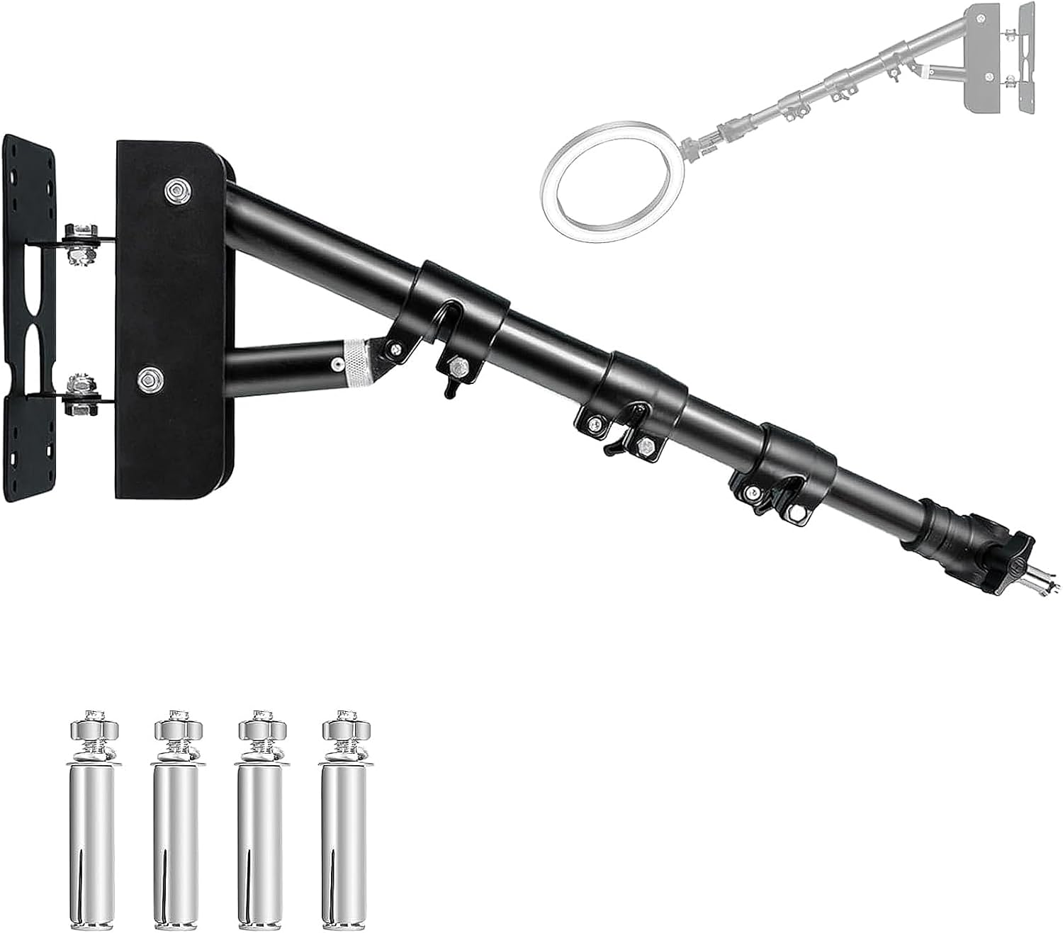 Hanured Triangle Wall Mounted Boom Arm 43-100 Cm Wall Mounted Boom Arm 180 Degree Rotation for Photography Photo Studio Ring Light Softbox Umbrella Monolight Flash Light image number 6