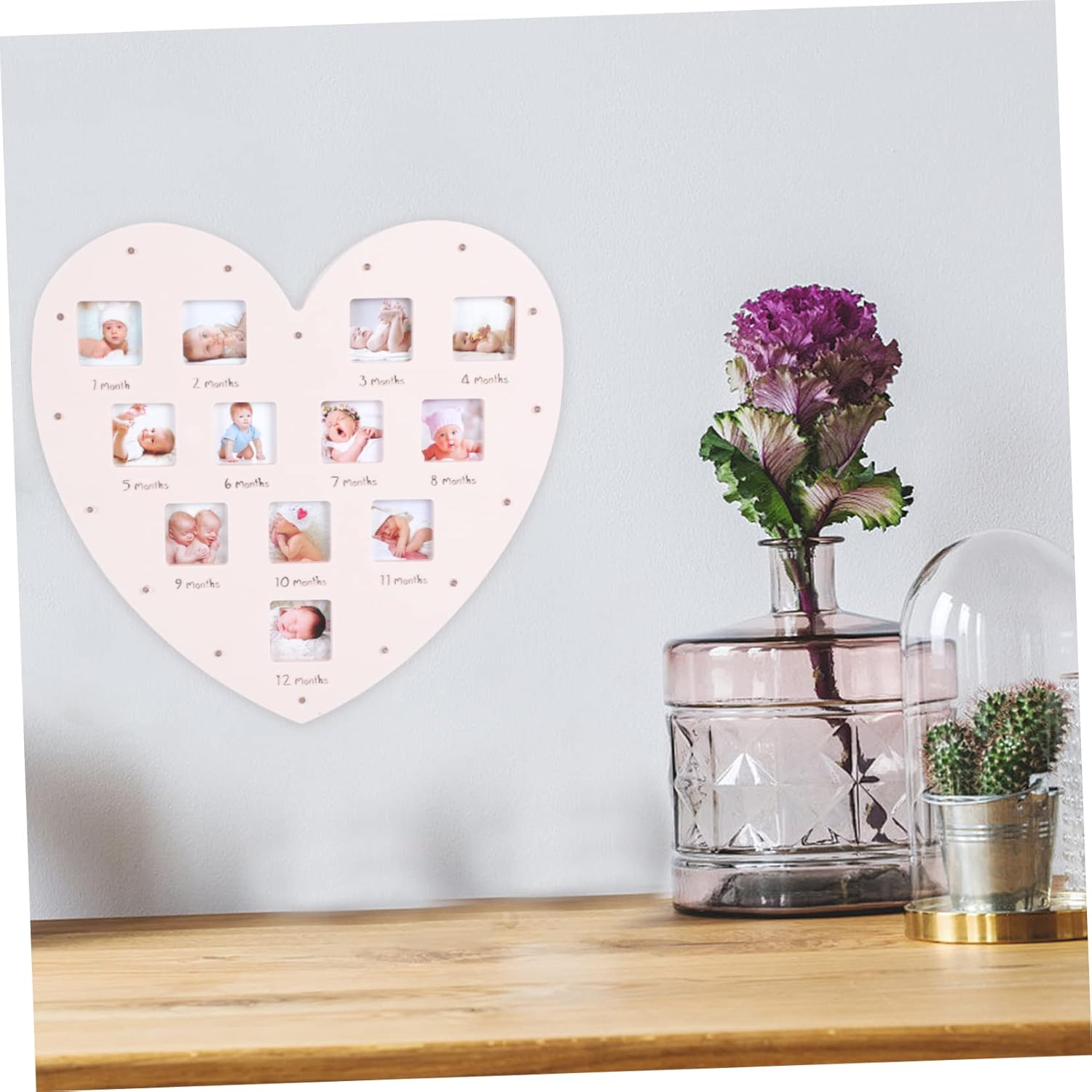 Creative Heart Shape Photo Frame with Light Milestone Photo Frame for Newborn Month Picture Display Unique Nursery Decor for Showers image number 5