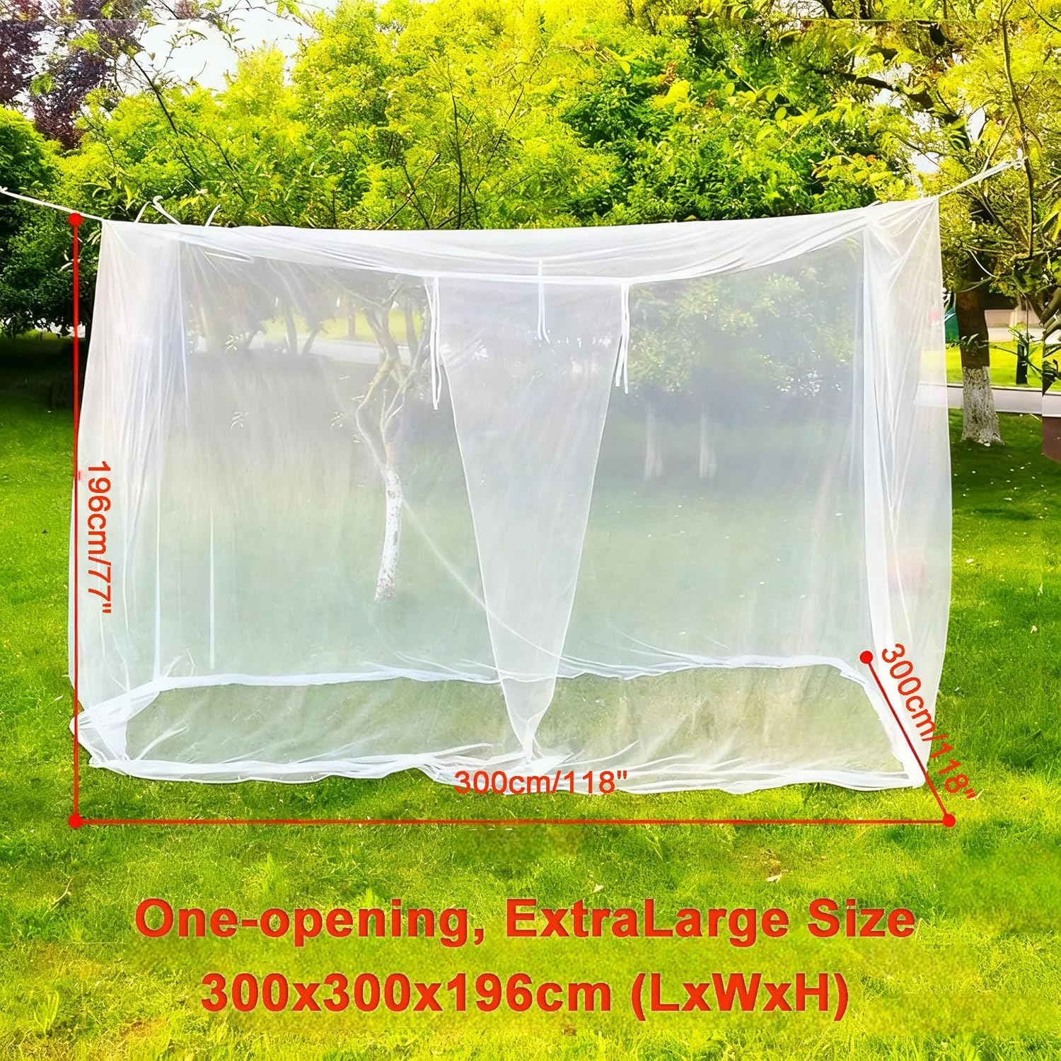 Camping Mosquito Net Outdoor Net for Camping Hiking Backpacking, 300X300X195Cm Ultra Large Mosquito Netting with Carry Bag, Premium Quality for Indoor Use and Travel (Single Door 300 * 300 * 195Cm) image number 4