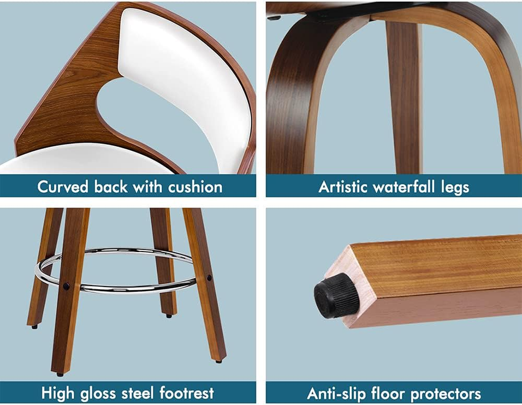 ALFORDSON Bar Stools 2X Swivel Kitchen Stool 65Cm Seat Height Wooden Counter Stool with Footrest and Adjustable Leg Levelers Leather Leather Dining Chairs for Home Bar Dining Room (Eden White) - 2 X Eden Black  White image number 5