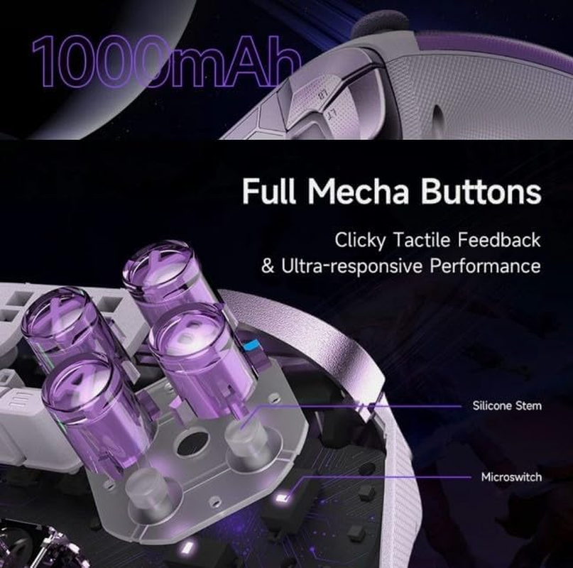 Easysmx D10 Game Controller - Enhanced Wireless Bluetooth Controller with Advanced TMR Sticks / 2-Way Trigger Lock/Intelligent Charging Dock/Mecha-Tactile Buttons - Multi-Platform Compatible (Purple) image number 2