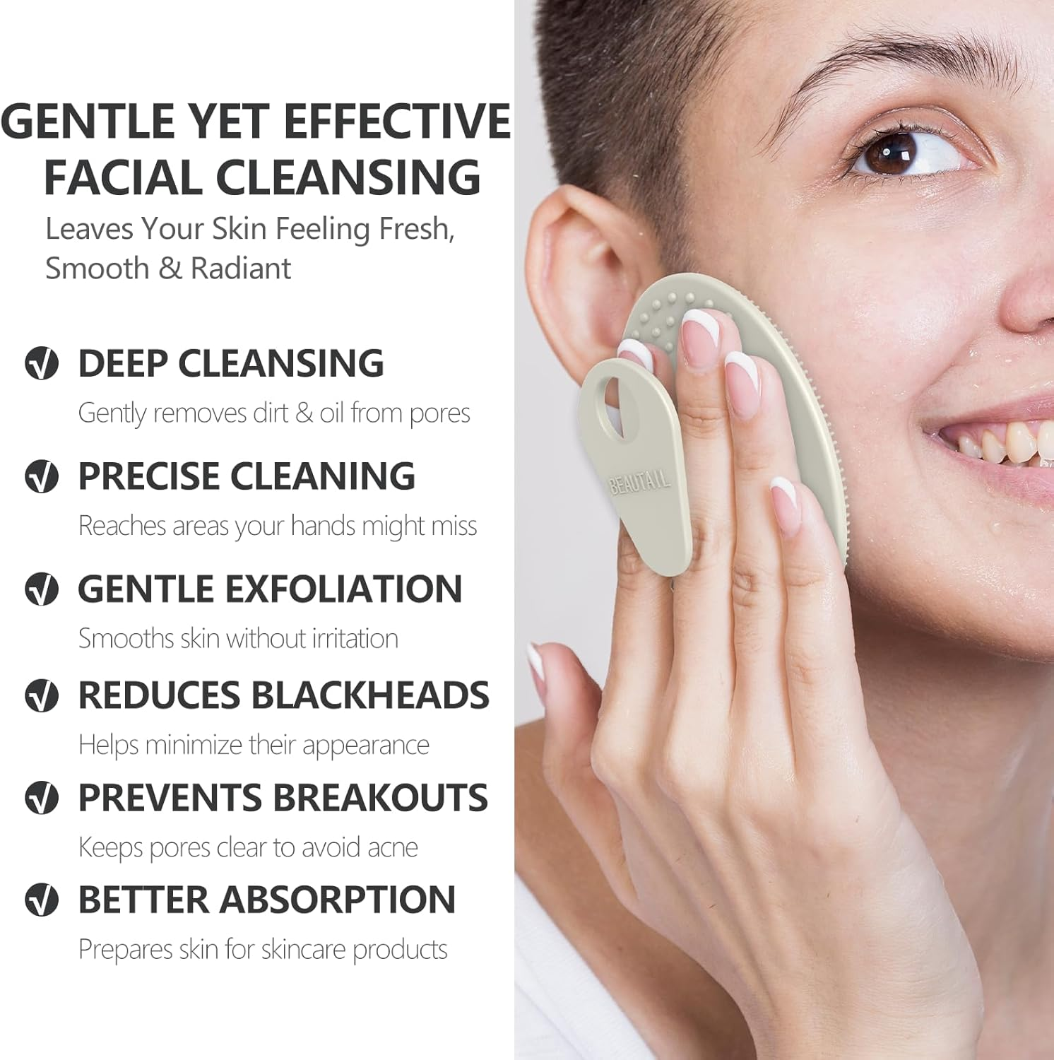 Face Scrubber 4 Pack, BEAUTAIL Silicone Manual Facial Cleansing Brush for Men Women, Gentle Face Scrubber Exfoliator, Skin Care Exfoliating Face Brush, Black+Starlight+Pink+Blue image number 3