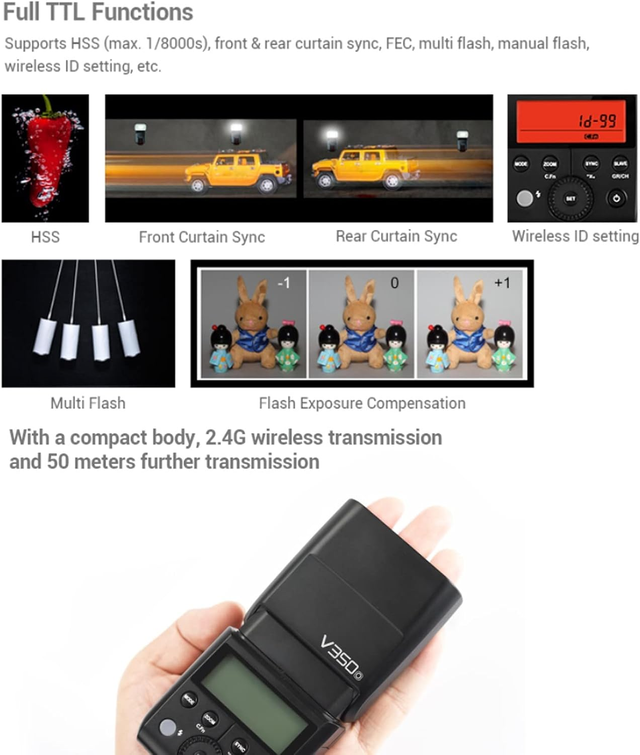 Godox V350O TTL Flash for Olympus Panasonic GN36 1/8000S HSS Camera Flash W/ 2000Mah Battery 500 Times Full Power Flash 0.1S-1.7S Recycle Time for Olympus Panasonic Camera (V350-O) image number 5