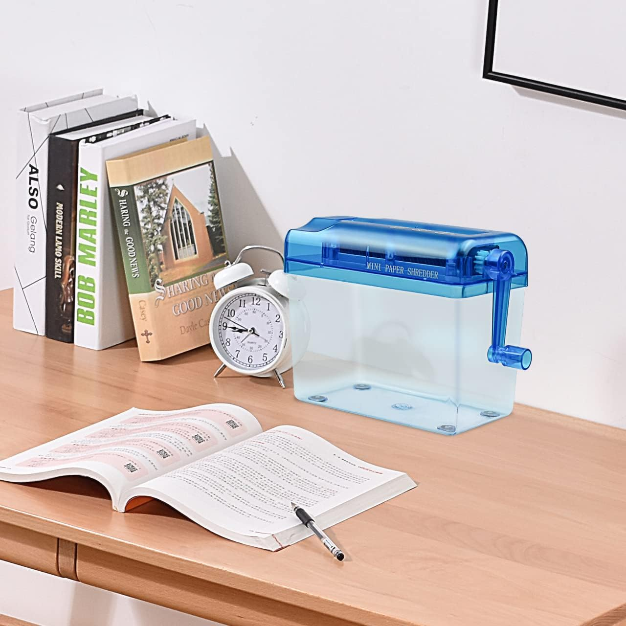 JIKIOU Mini Hand Shredder Portable Paper Shredder Manual Shredder Documents Paper Cutting Tool Home Office Desktop Stationery Christmas Birthday Gift Blue - Standard Blue-A4 image number 4