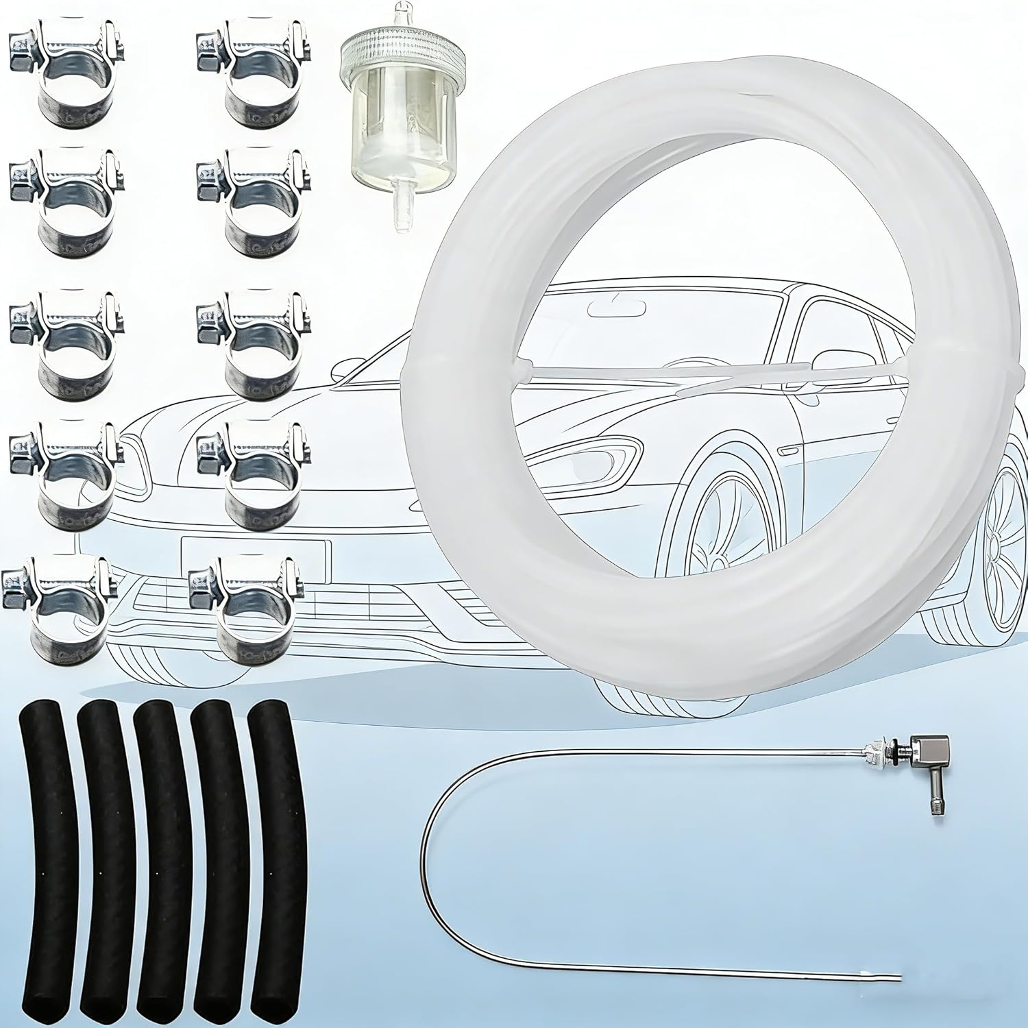 5M Fuel Tank Hose Clip Kit, Fuel Filter Pipe Line Kit, Hose Clip Fuel Pipe Line for Diesel Heater, with Fuel Filter and Clamps, Connection, Fuel Line Diesel Heater