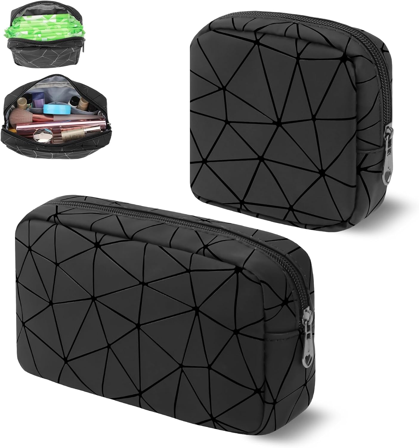 Period Bag for Teen Girls, Leather Sanitary Napkin Storage Bag, Portable Menstrual Pad Bag Period Pads Pouch, Small Make up Bags, Black, Small&Large, Fashions