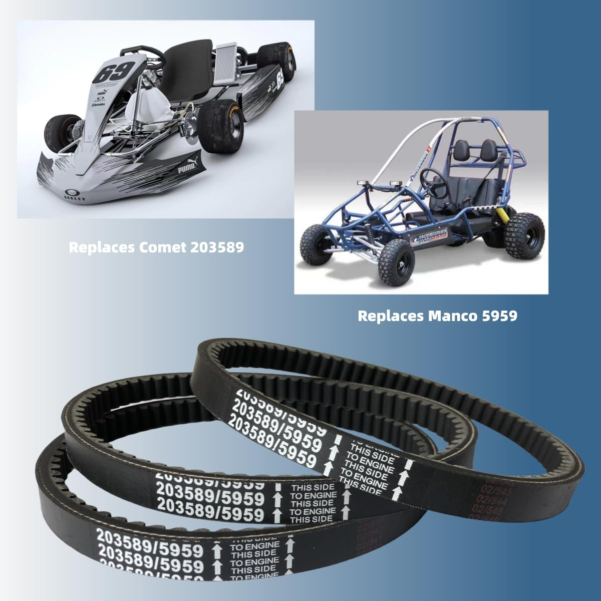 WASYDY 3 Pack of Go Kart Drive Belt for 30 Series Go Kart Torque Converter Drive Belt Replaces Manco 5959 / Comet 203589/Coleman Kt196/Murray 12-8487 image number 1