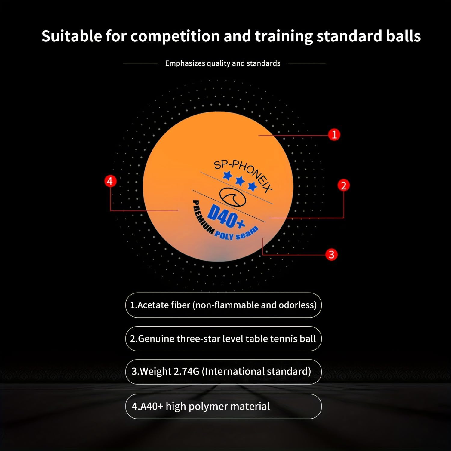 SPP 3 Star 6PCS Table Tennis Balls Professional Pingpong Ball Training Ball 40+ Ping Pong Balls for Competition and Recreational Play with a Bag - Orange image number 4