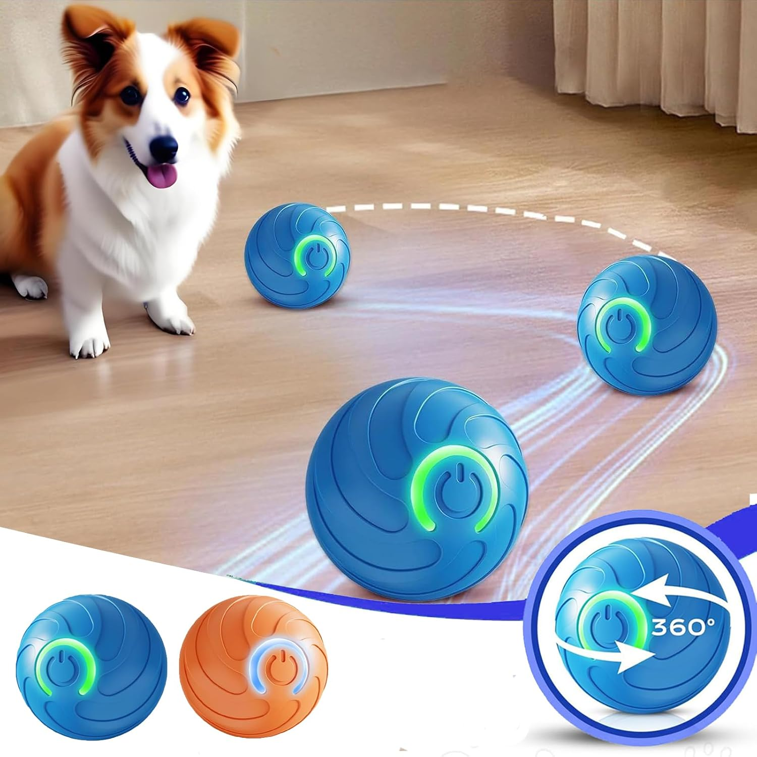 Velmoriah Smart Jumping Ball for Dogs, 2025 New Upgraded Dog Bouncing Ball, Interactive Dog Toys with Motion Chew-Resistant Design for Dogs & Cat (2PCS Orange & Blue)