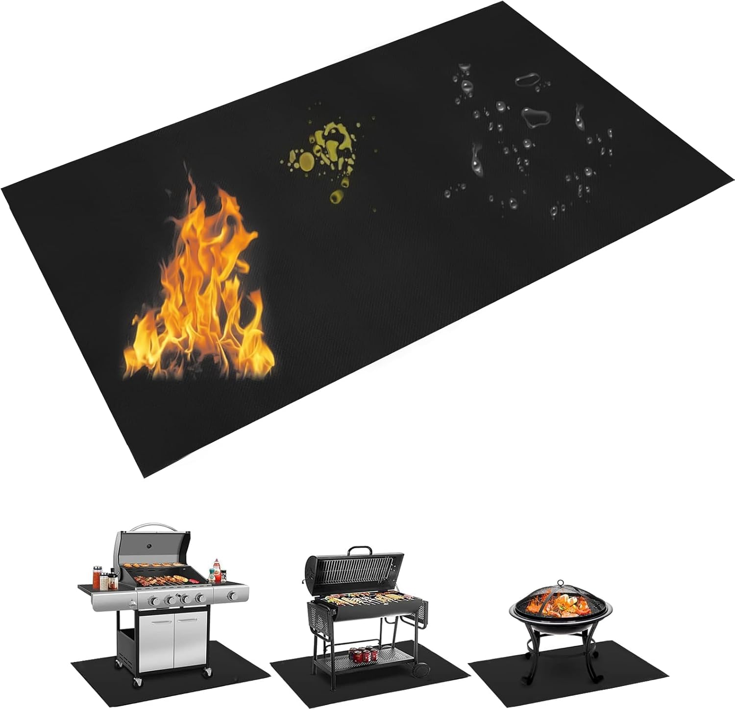 Large Size 39 * 47 Inch Fire-Resistant Barbecue Mat, Double-Sided Barbecue Protector for Deck and Terrace, Oil Resistant and Waterproof Barbecue Mat, Indoor Fireplace/Fire Pit Mat image number 2