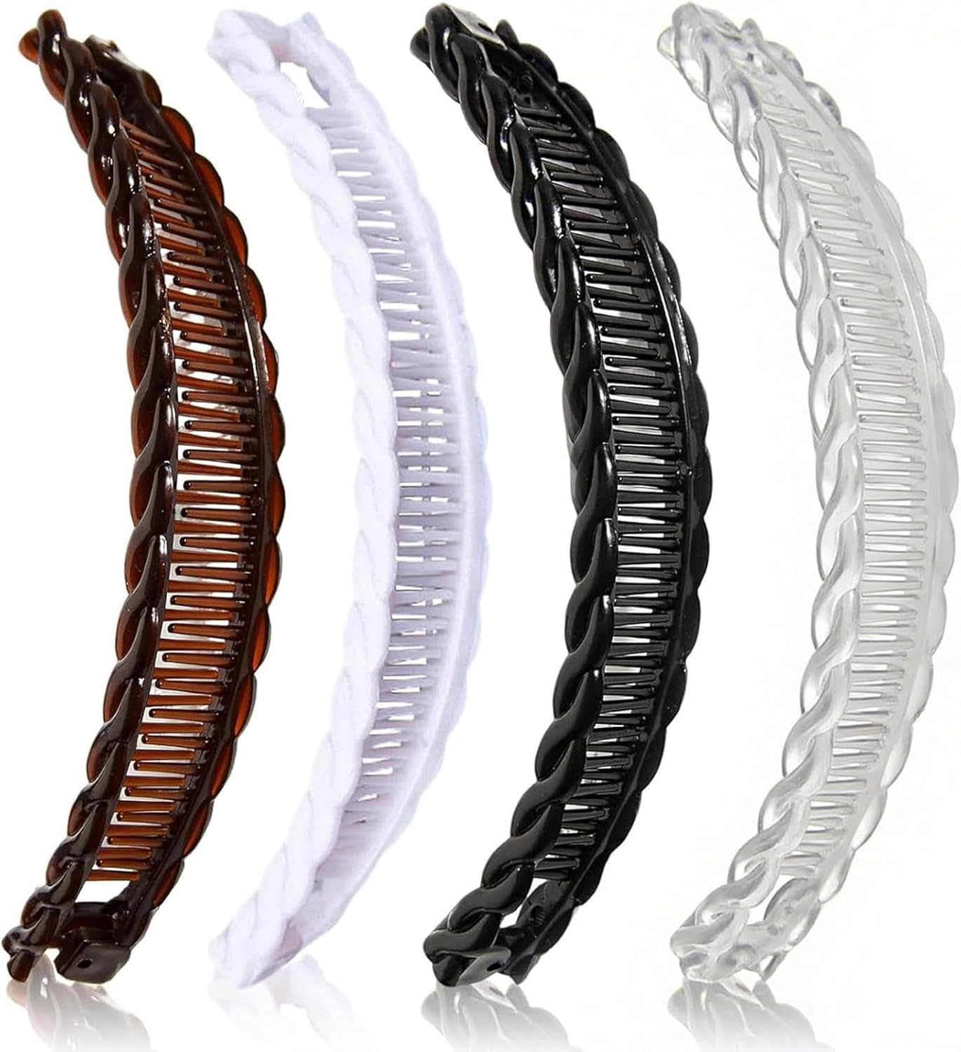 Set of 4 Banana Hair Clips, Banana Hair Clips for Women, Banana Clip Hair for Long Hair, Banana Clip Hair with Stable Hold, Women'S Hair Clips, Black, Brown, White and Transparent image number 4