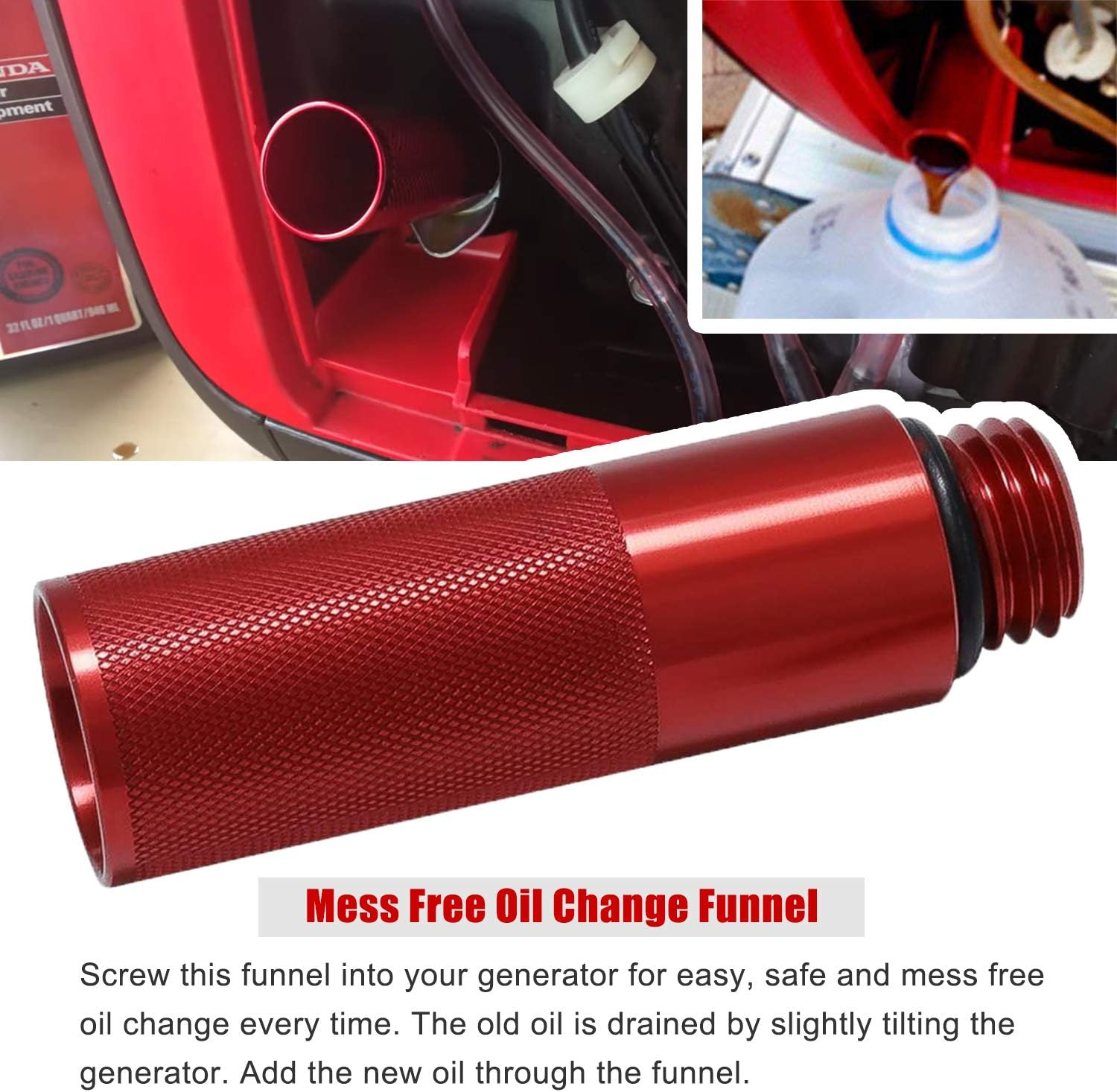 For Honda Eu3000I Eu2000I Eu1000I Generator Extended Run Gas Cap, Mess Free Oil Change Funnel & Magnetic Oil Dipstick Aluminum Red (Set of 3) image number 5