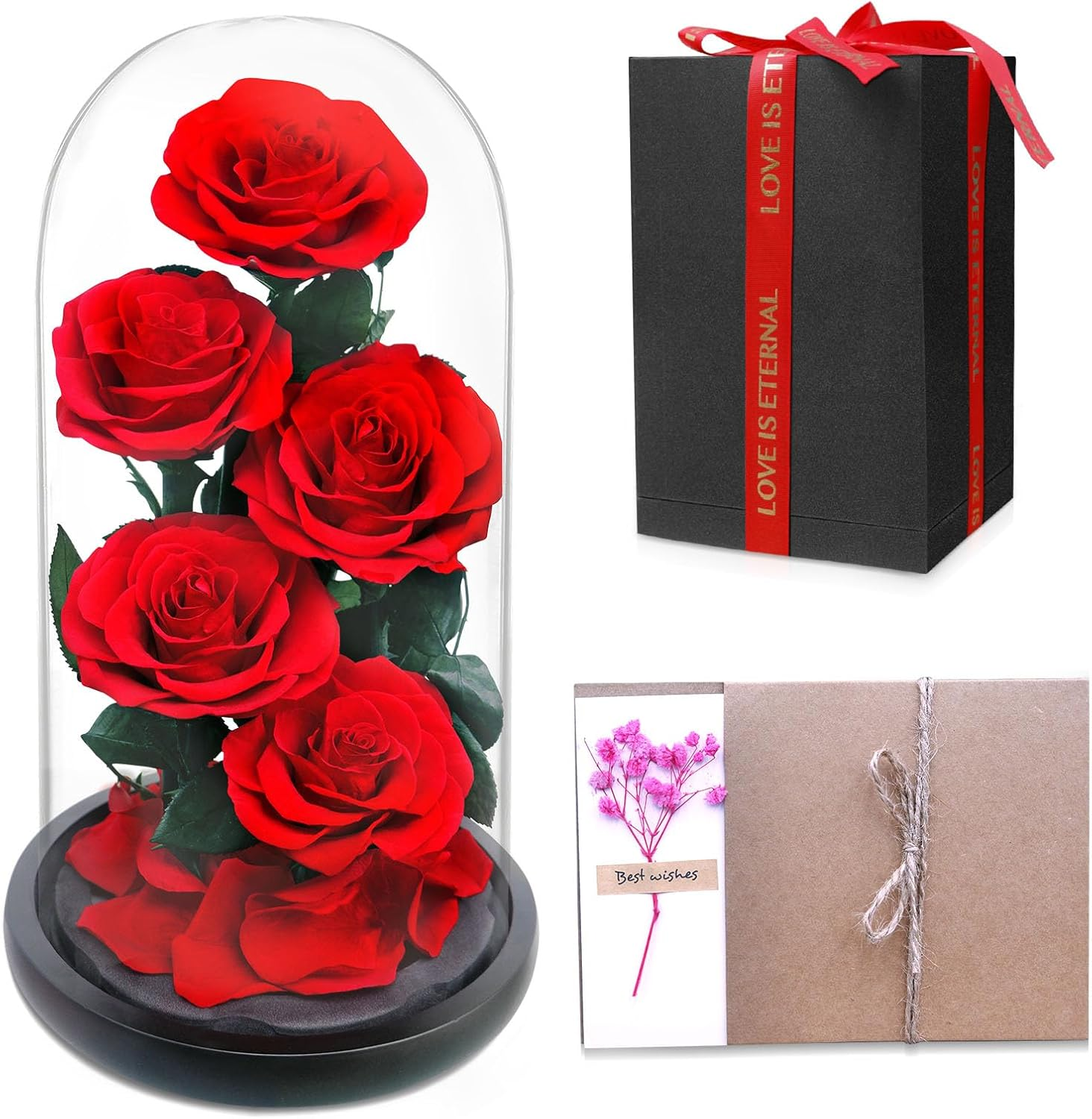 Forever Preserved Rose, Handcrafted Eternal Rose in Glass Dome, Beauty and the Beast Rose, Best Expression of Love for Women, Mother'S Day, Valentines Day, Christmas, Birthday, Anniversary