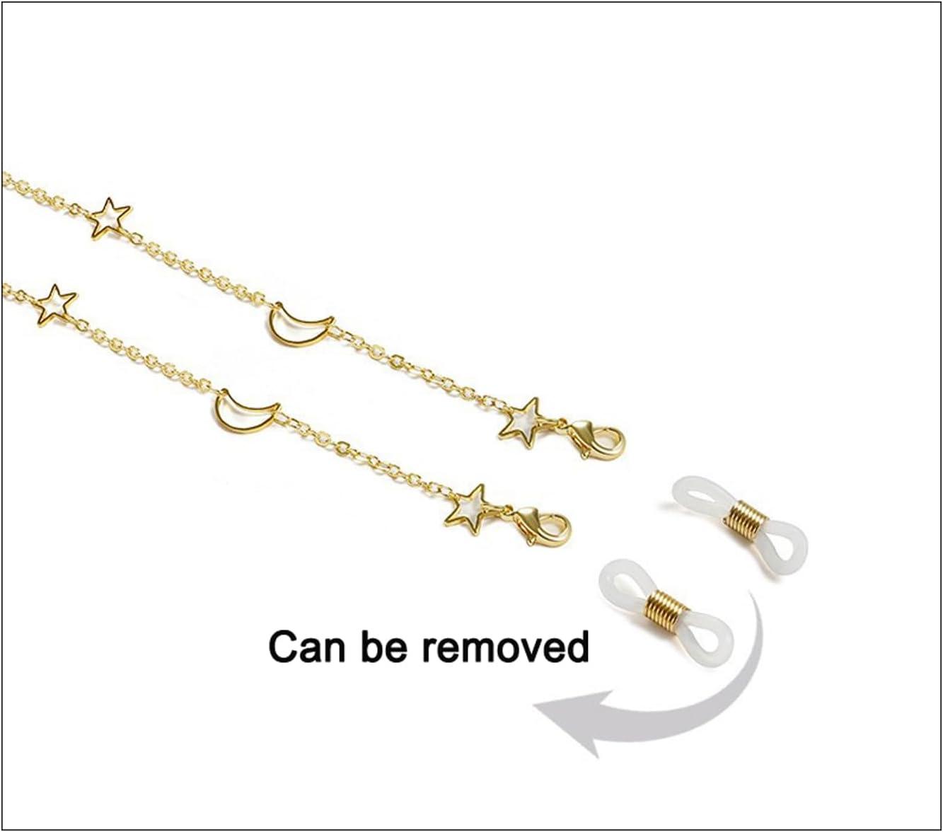 LERTREE 2 Pcs Alloy Women Eyeglasses Chains with Star and Moon/Skeleton Pentagram Sunglass Lanyard Eyewear Retainer Sunglasses Strap image number 5