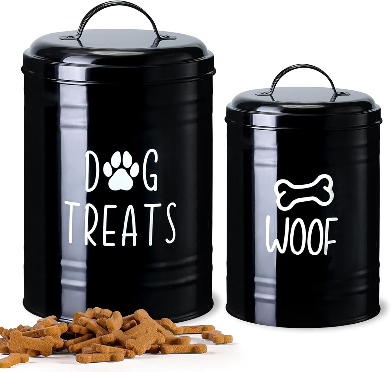 Dog Treat Container Airtight, Dog Treat Jar Set of 2 with Lid - 9X5.5''&7X4'' Metal Dog Cookie Jar for Farmhouse Kitchen Counter, Green Pet Treat Container, Dog Treat Storage Container for Dogs, Cats
