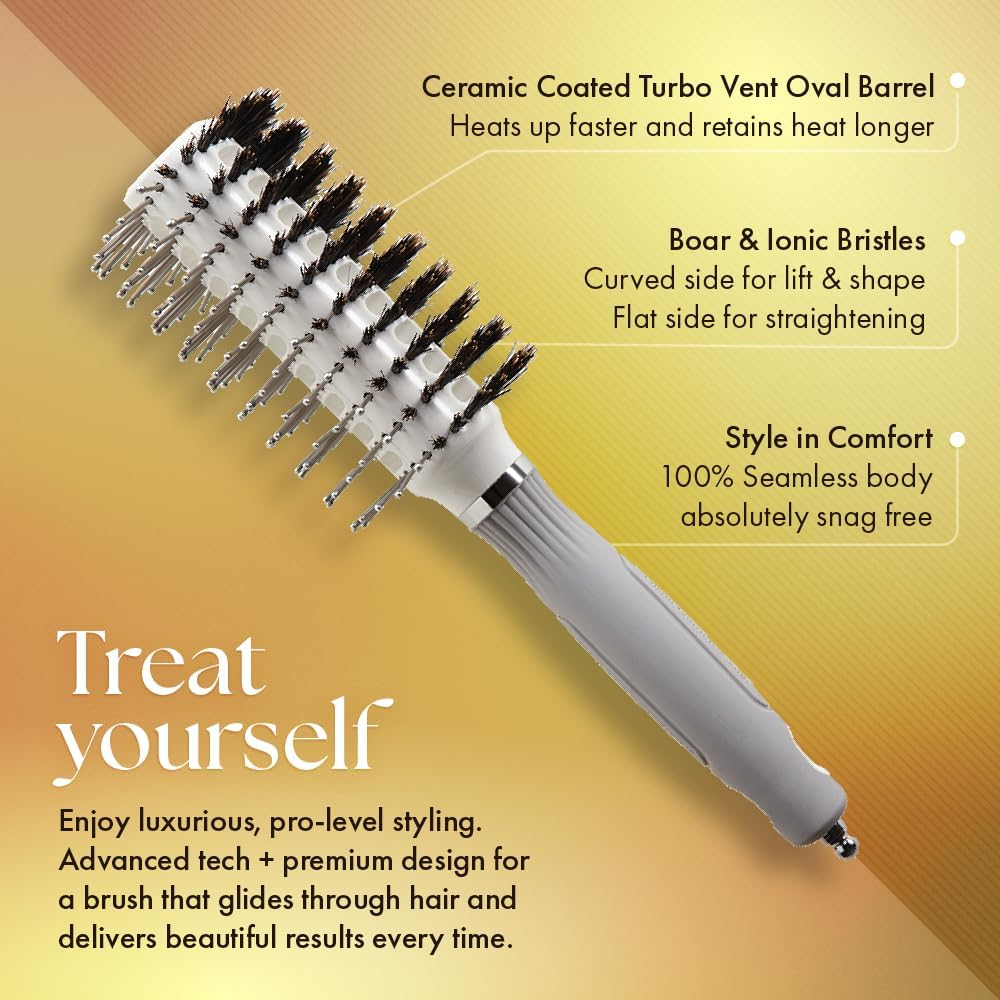 Olivia Garden Turbo Vent Oval Twin & 100% Boar Hair Brush CIOVL-TWINMD (Twin Medium) image number 4