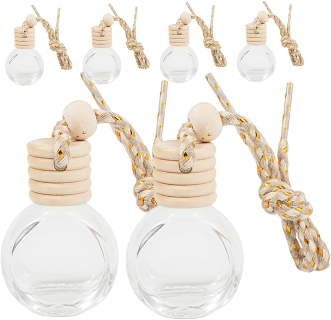 6Pcs Empty Perfume Bottle Car Hanging Decor Glass Delicate Car Diffuser Reusable Hanging Aroma Bottle image number 2
