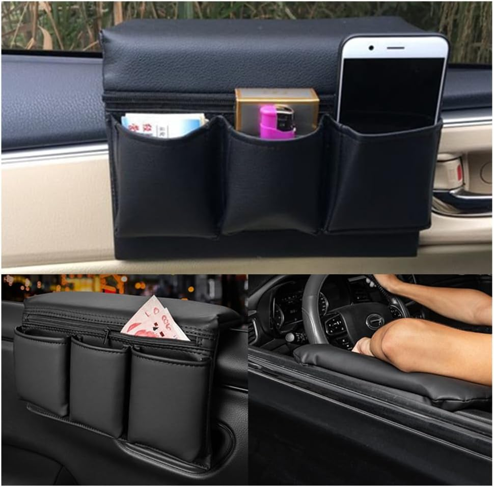 Car Door Side Storage Pocket,Granmagazz 2 Pcs Car Door Window Armrest, Leather Window Armrest Bag Car Door Window Armrest Pad Universal Interior, Black image number 4
