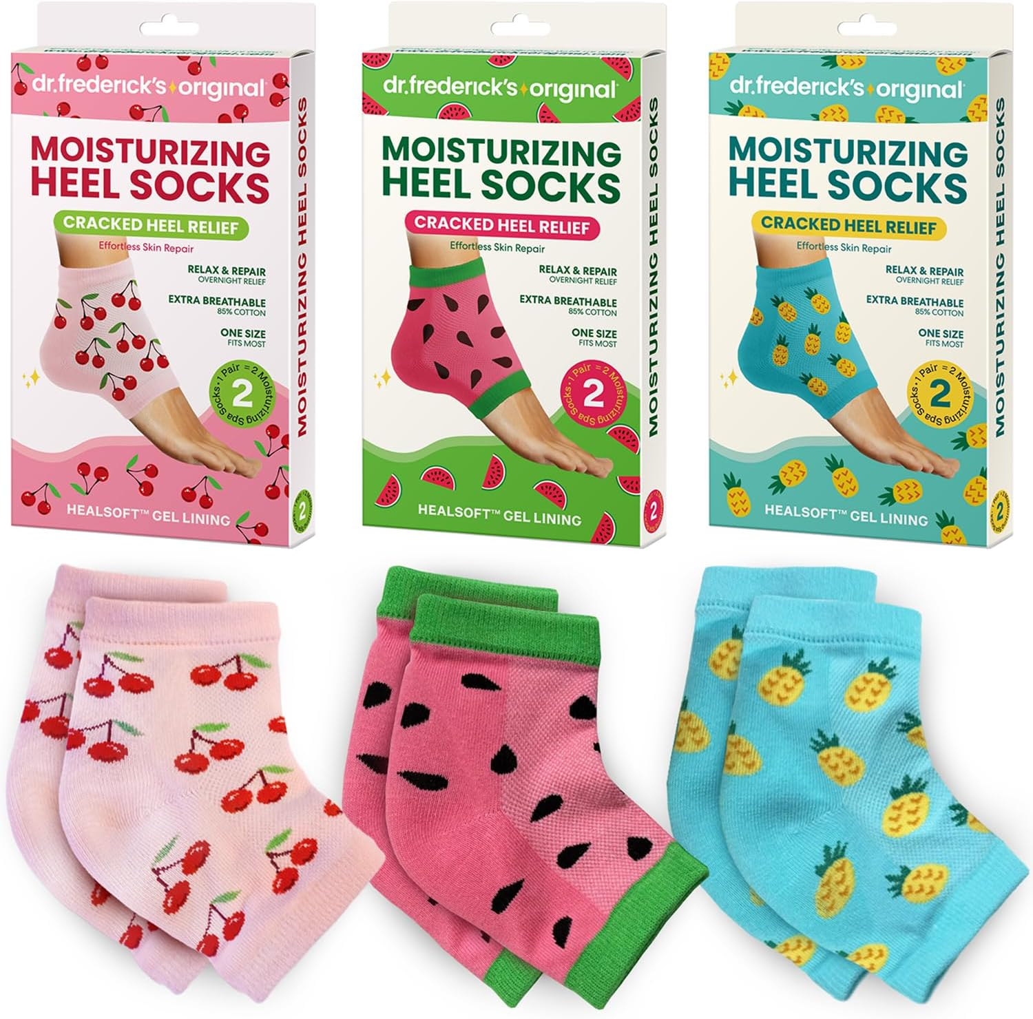 Dr. Frederick'S Original Moisturizing Heel Socks for Cracked Heel Treatment - 3 Pairs - Stop Cracked Heels in Their Tracks - Summer Print - Shea Butter image number 7