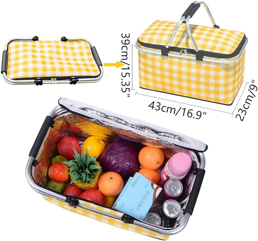 AIMALL Foldable Insulated Picnic Basket, Portable Shopping Basket for Outdoor Picnic, Camping, and Supermarket Use, Available in 6 Colours, 16.9 X 9 X 15.35 Inches image number 5