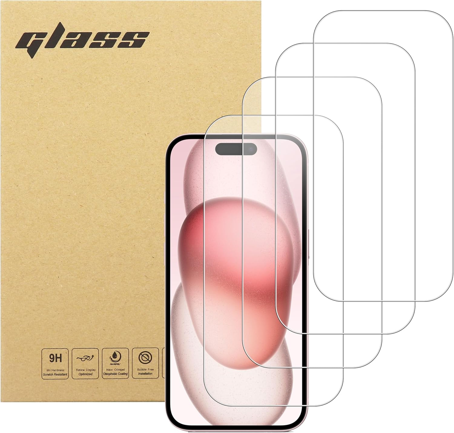 Cseao 4-Pack Screen Protector for Iphone 15 6.1-Inch, Tempered Glass Film with Easy Installation Tool, HD Clear