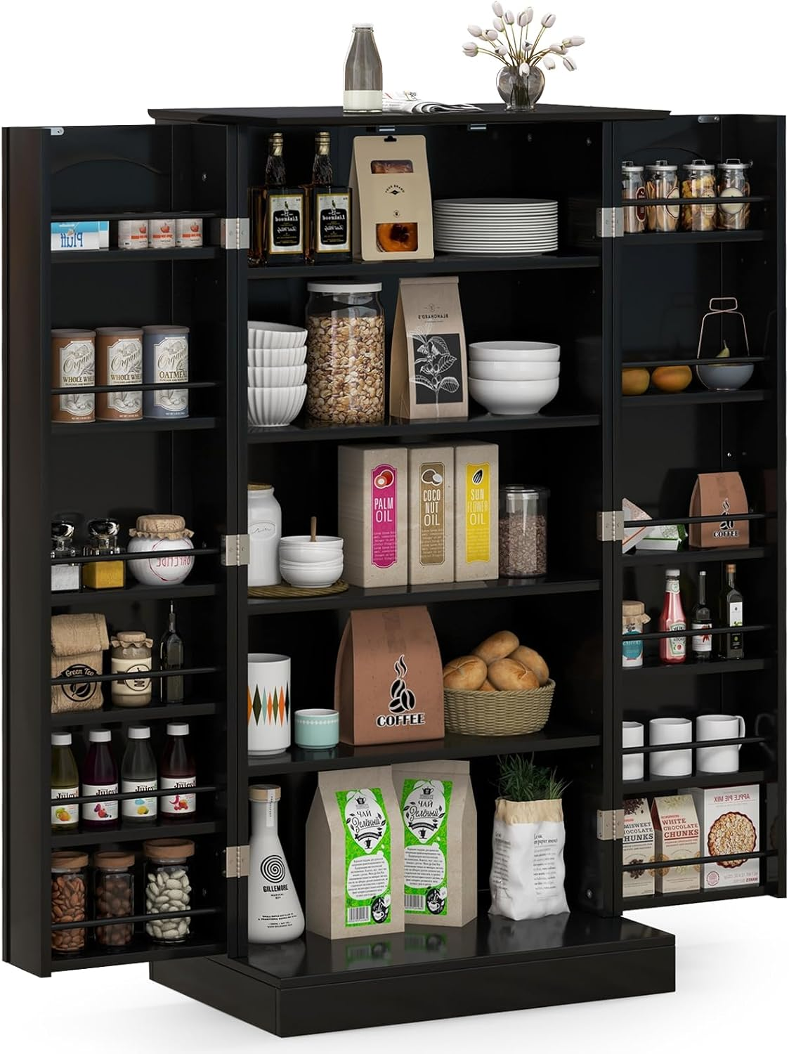 Giantex 120Cm Kitchen Storage Cabinet, Freestanding Buffet Cupboards Sideboard with 2 Doors & Anti-Tipping Devices, Modern Pantry Storage Cabinet for Kitchen, Living Room, Dining Room (Grey)