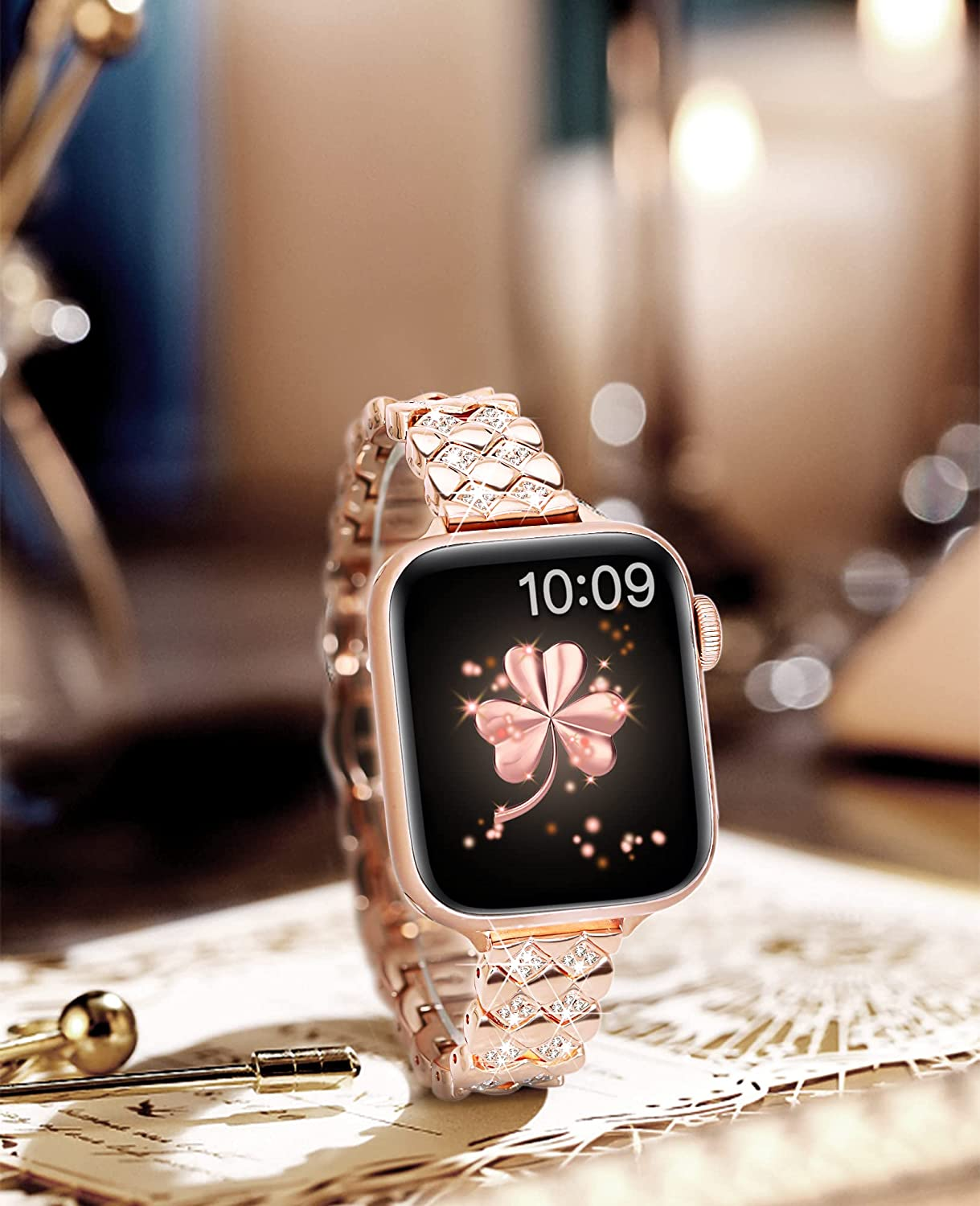 Vamyzji Compatible with Apple Watch Bands Ultra 49Mm 46Mm 45Mm 44Mm 42Mm, Fashion Metal Band for Apple Watch Ultra 3 2 1 Series 11 10 9 8 7 6 5 4 SE 3 2 1, Bling Jewelry Bracelet for Women,Rose Gold image number 3