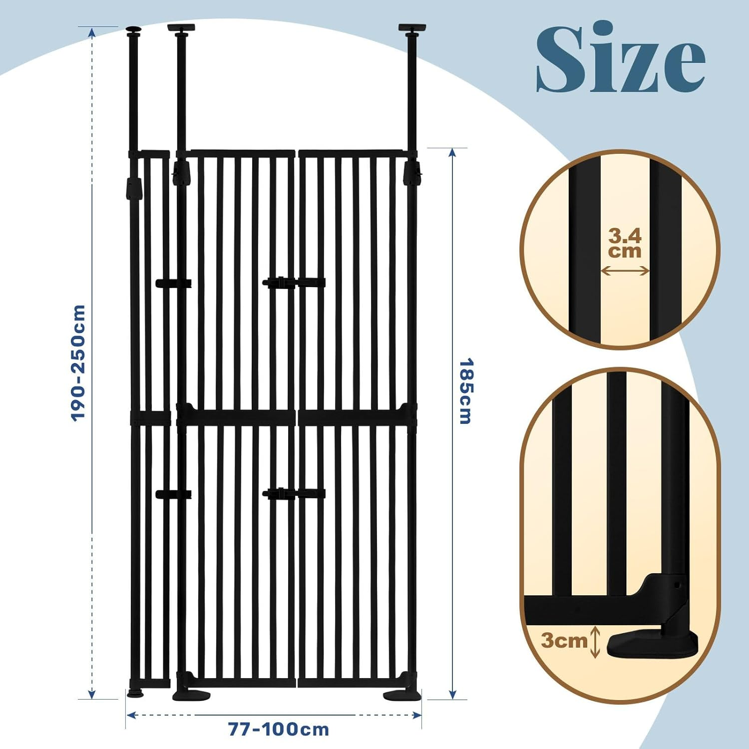 Pet Scene Retractable Safety Gate 185CM Tall Security Barrier Fencing for Stairs Doorway, Extra Tall with 3-Position Width Adjustment Pet Fence Enclosure Guard Black image number 4