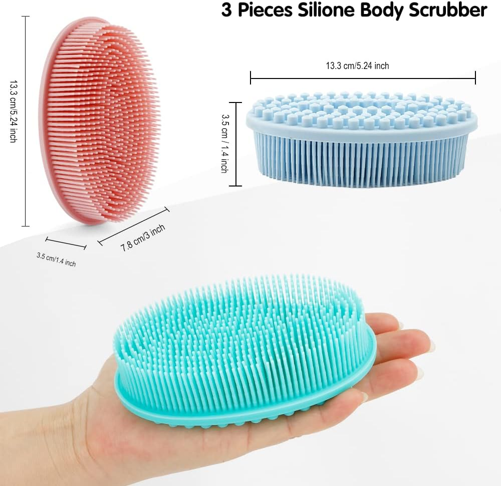 3 Pack Silicone Body Scrubber, Soft Silicone Loofah Exfoliating Body Scrubber, Silicone Body Brush Bath Shower Scrubber for Body, 2 in 1 Bath and Shampoo Wash Brush for Skin Exfoliation Men Women image number 4