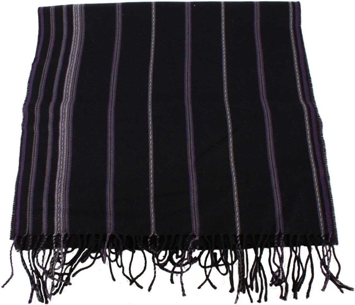 Bassin and Brown Mens Stanley Striped Wool Scarf - Black/Grey/Purple image number 1