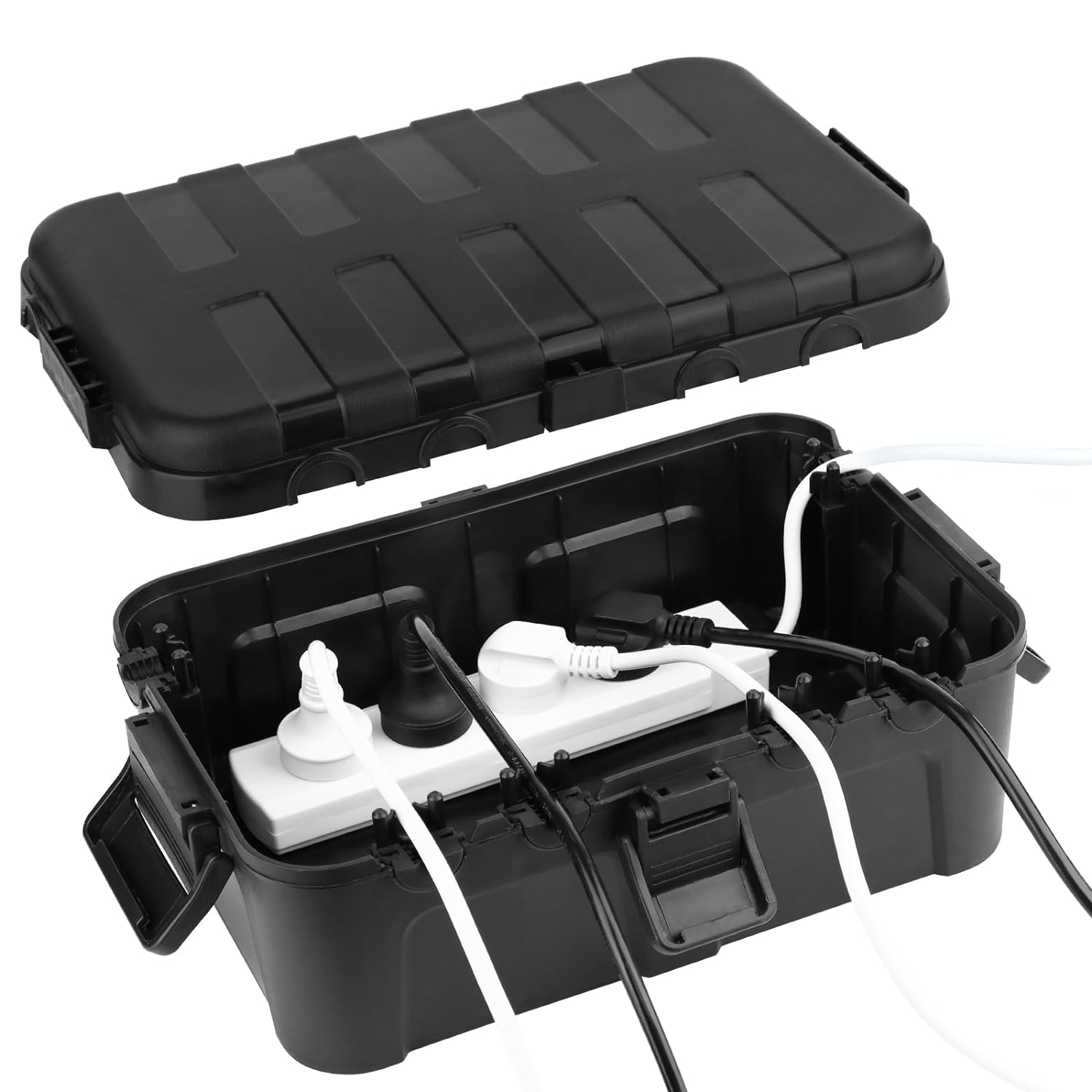 RESTMO Extra Large Weatherproof Electrical Box (32 X 22 X 13 Cm), IP54 Waterproof Outdoor Extension Lead Cover, Protect Outlet, Plug, Socket, Timer, Power Strip, Holiday Light Decoration, Black image number 3