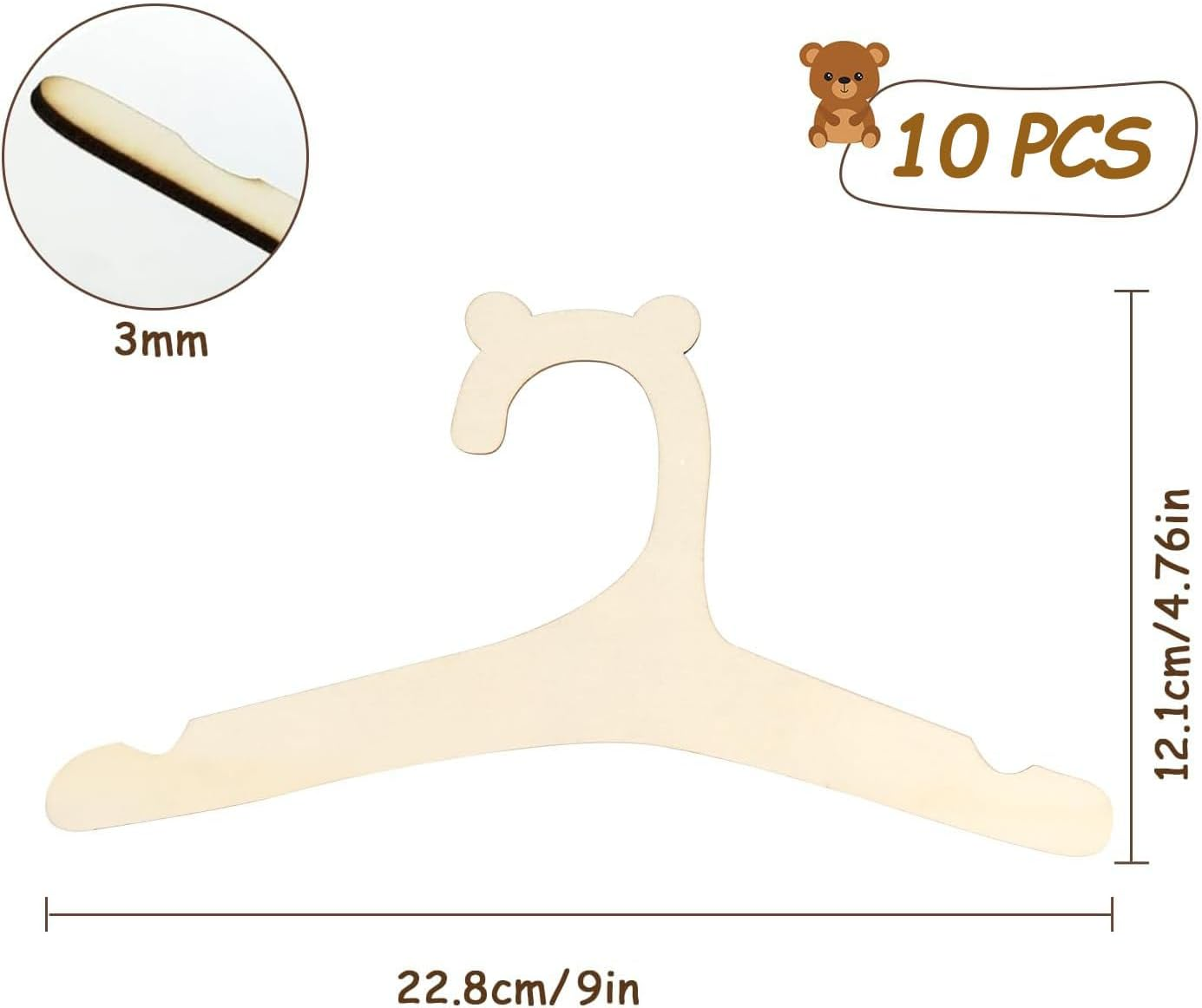 10Pcs Wooden Baby Coat Hangers, Non-Slip 9 Inches Kids Coat Hangers, Reusable Baby Hangers, Cute Bear Newborn Hanger for Children'S Dresses Coats Pants, Eco-Friendly & Durable image number 6